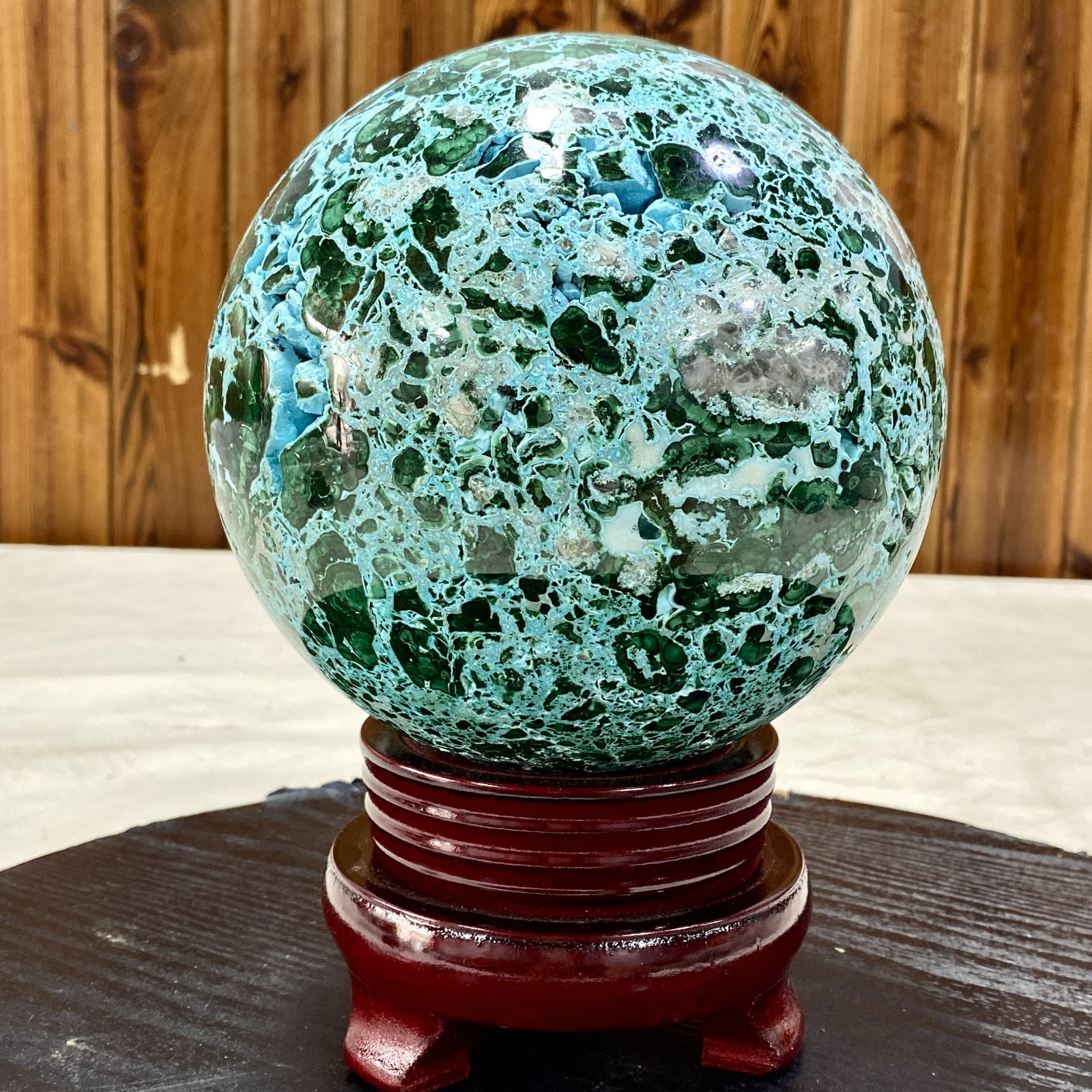 14LB Natural Gloss Polishing Blue Green Silicon Malachite Crystal Ball Energy
