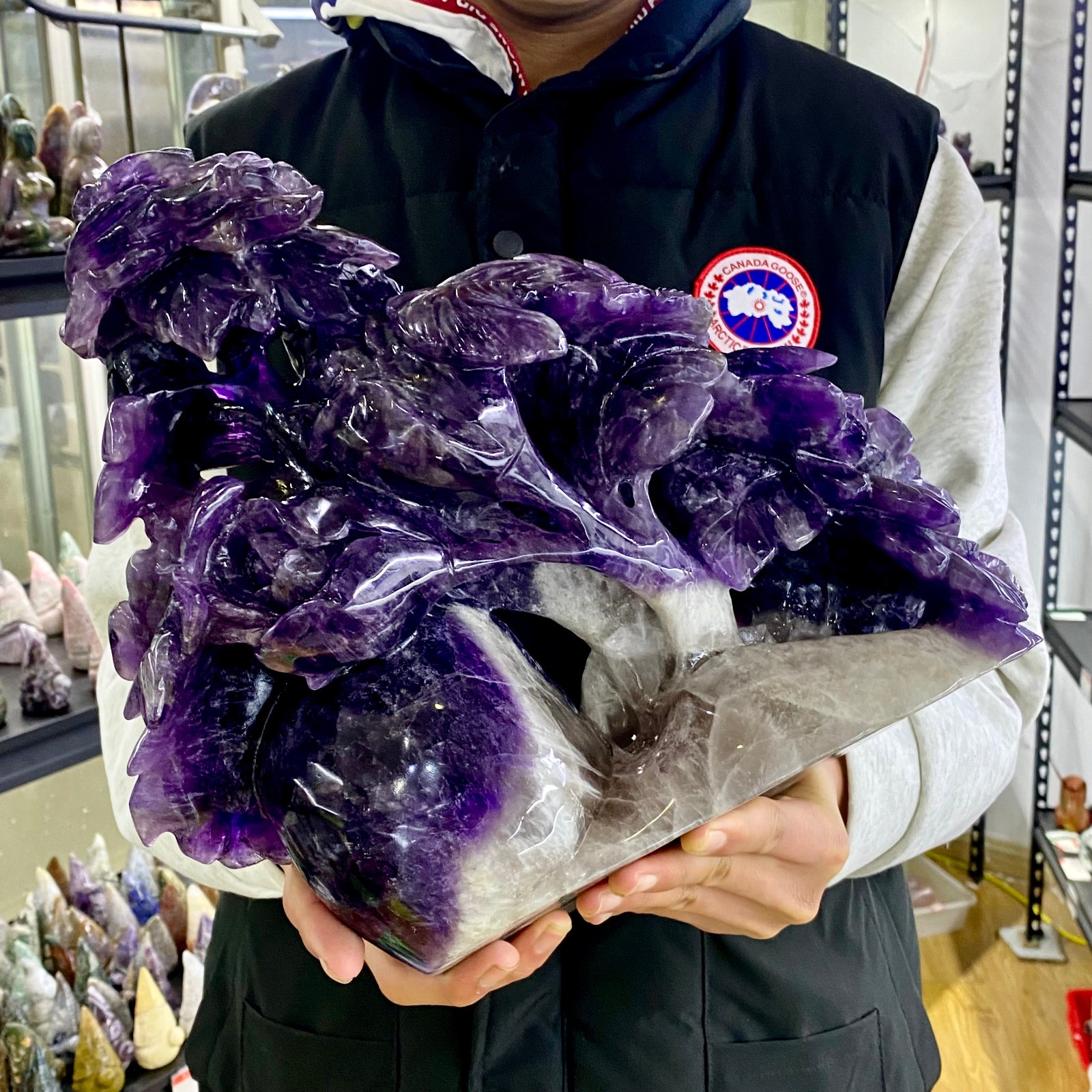 18LB Natural fluorite skull quartz hand carved crystal skull healing