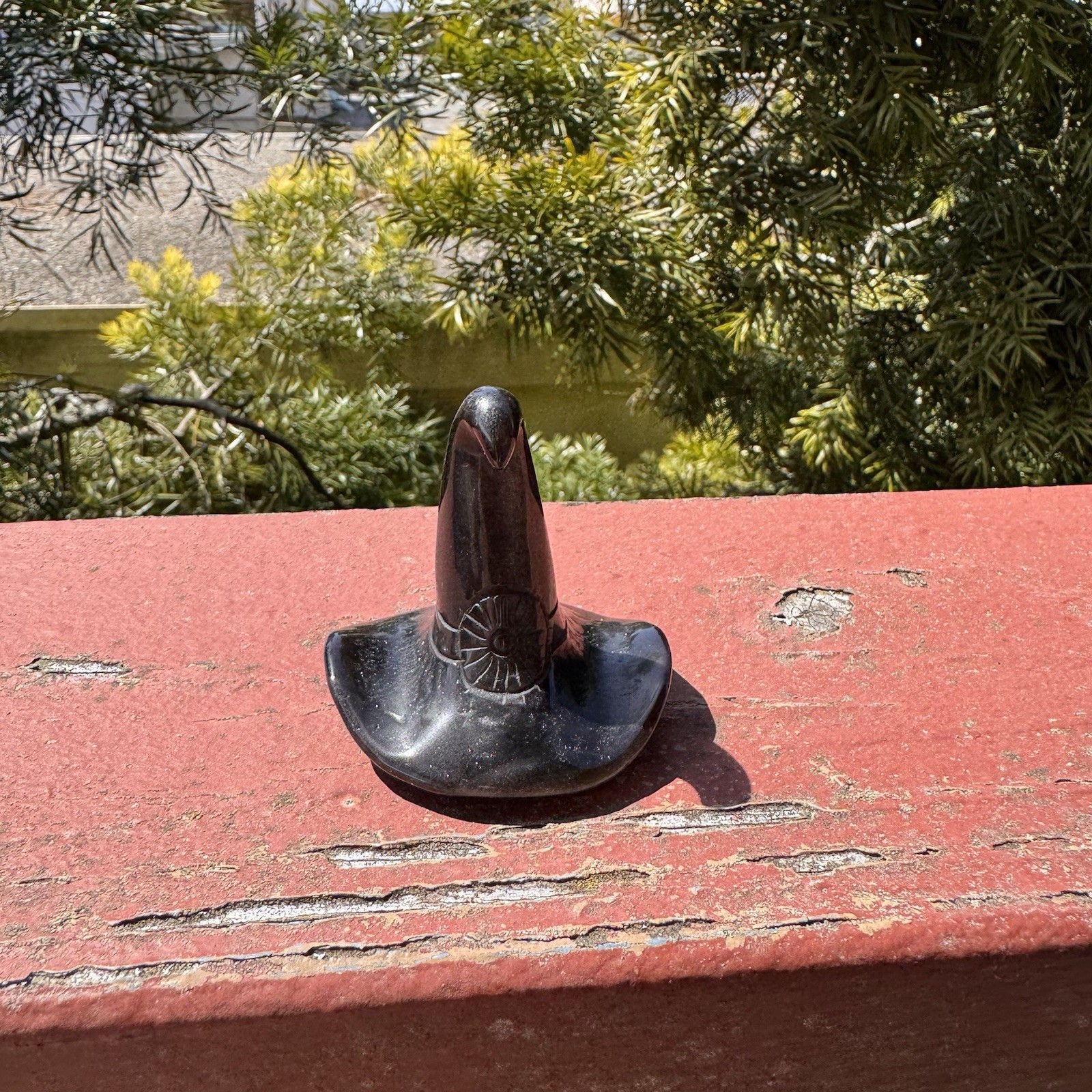 77g 2.3” Unique Hand Crafted Black Obsidian Crystal Witches Hat Polished Piece
