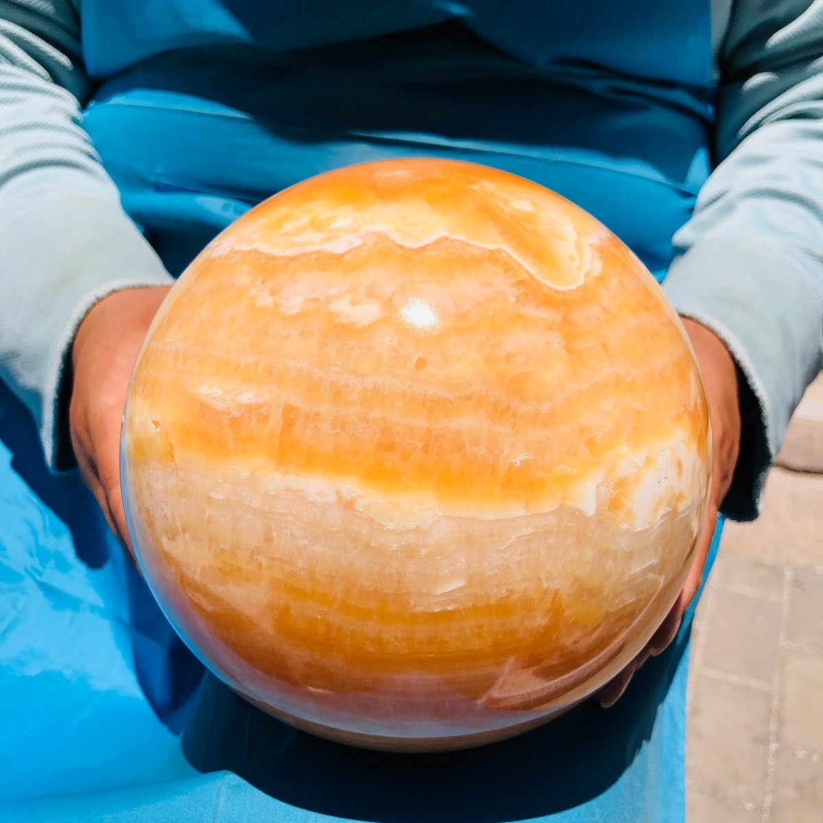 4710G Top Natural Yellow Calcite Ball Quartz Crystal Ball Reiki Healing 5521