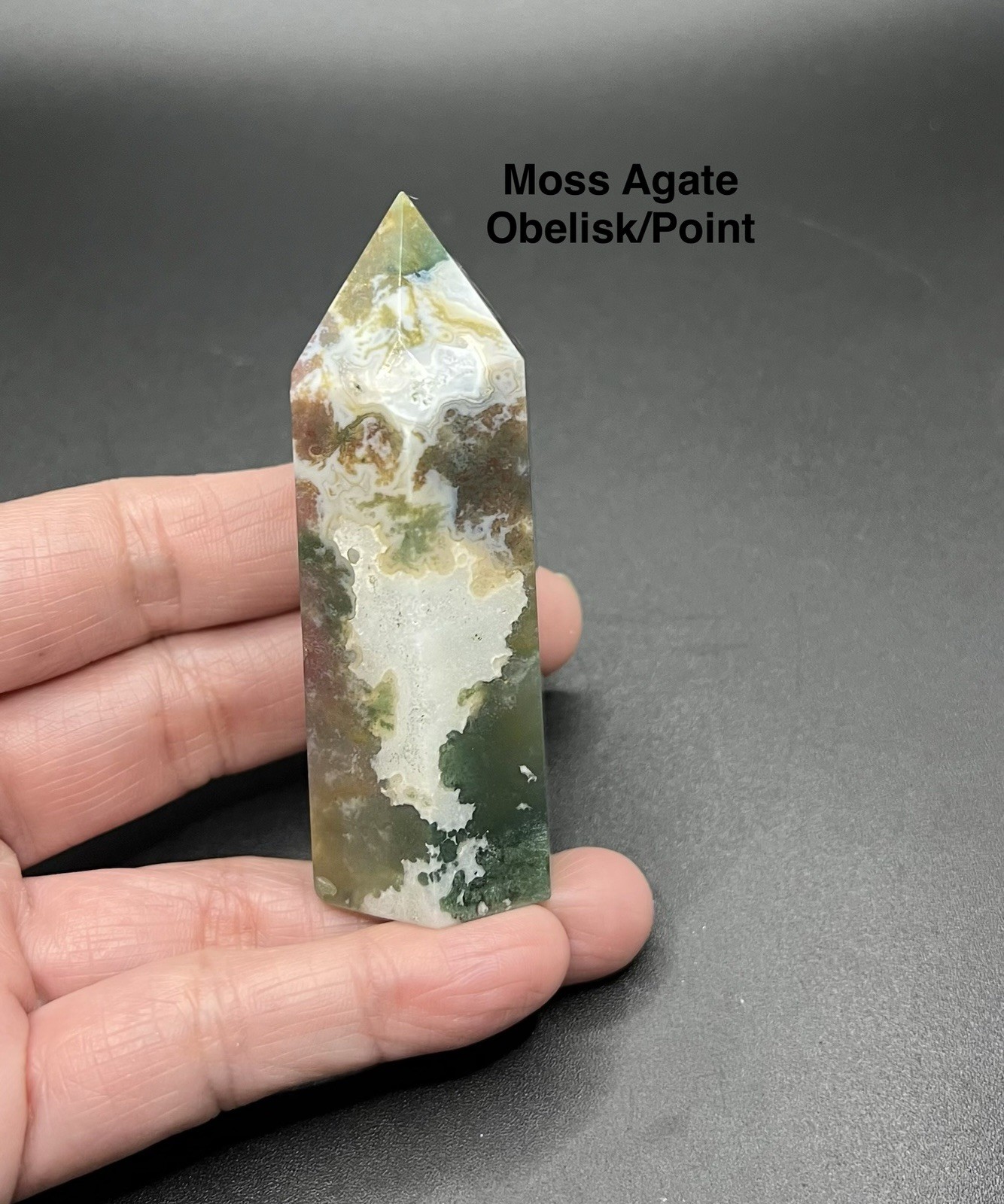 Moss Agate Genuine Stone Obelisk Point 87.7g Crystal Healing
