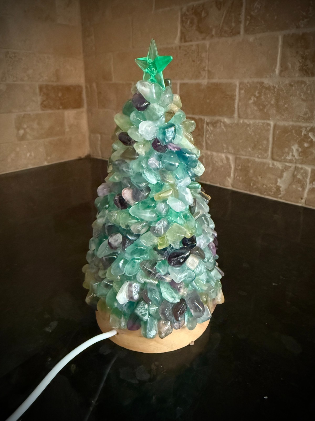 Natural Green Rainbow Fluorite tumbles crystal USB Tree light #2