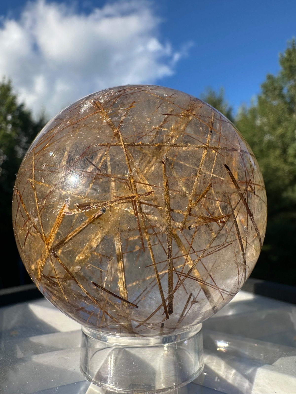 368g natural gold rutile quartz sphere polished crystal sphere