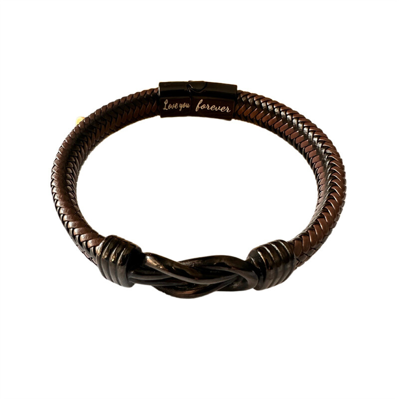 Men’s Genuine Leather Braided Bracelet Stainless Steel Magnetic Buckle Bangle