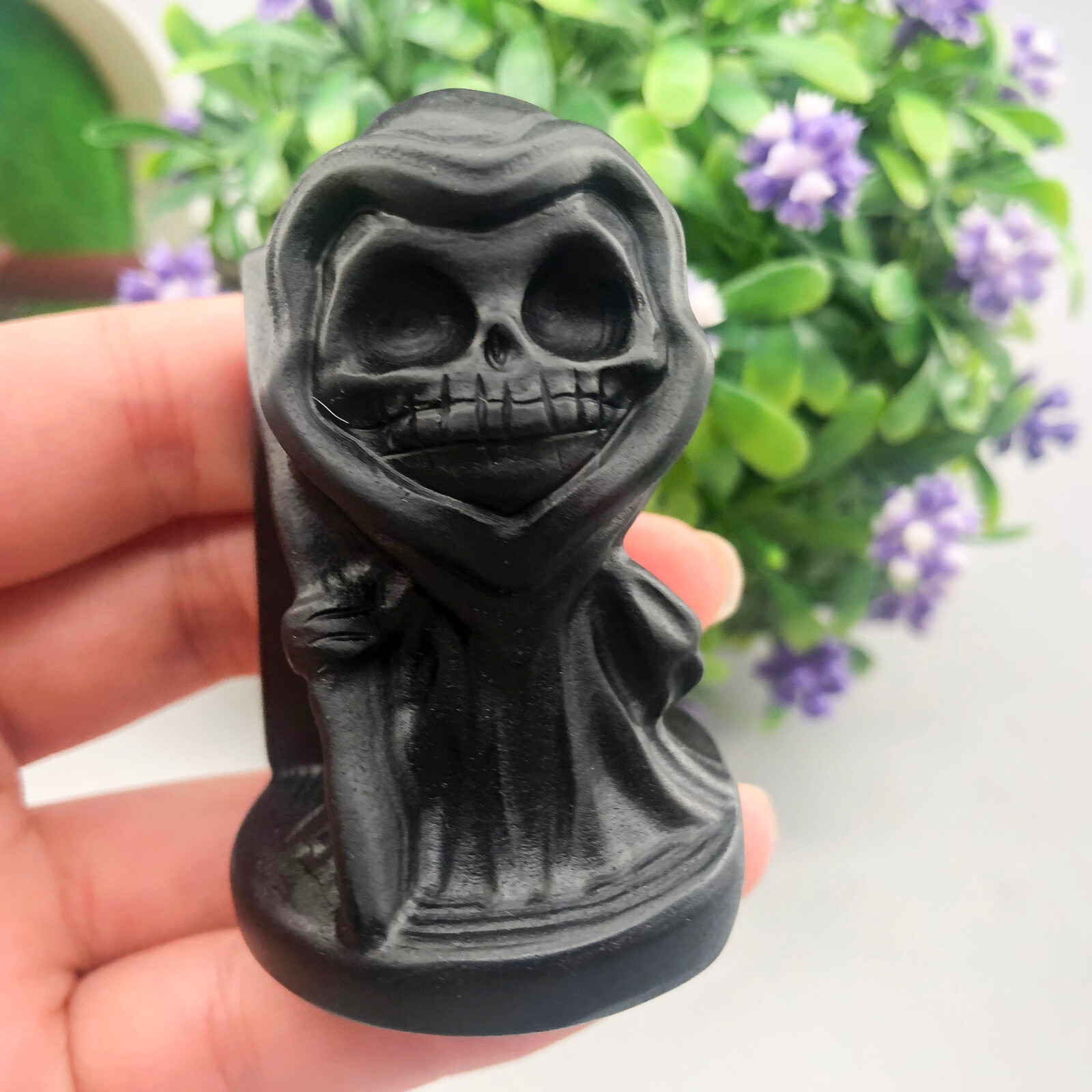 1pc Natural Obsidian Quartz Hand Caved Ghost Skull Crystal Reiki healing gift