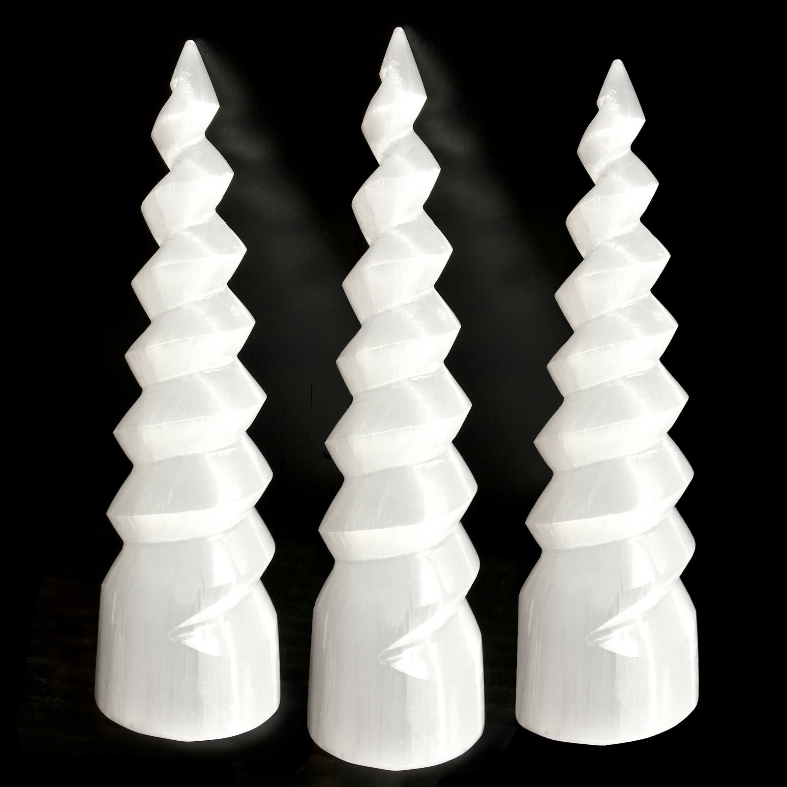 XL Selenite Tower Crystal Spiral Energy Wand 8″ Point Cleanse Reiki CHARGE Heal