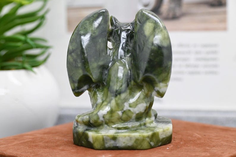 3″ Natural Green Jade Gargoyle,Quartz Crystal Skull,Carved Statue Reiki Healing