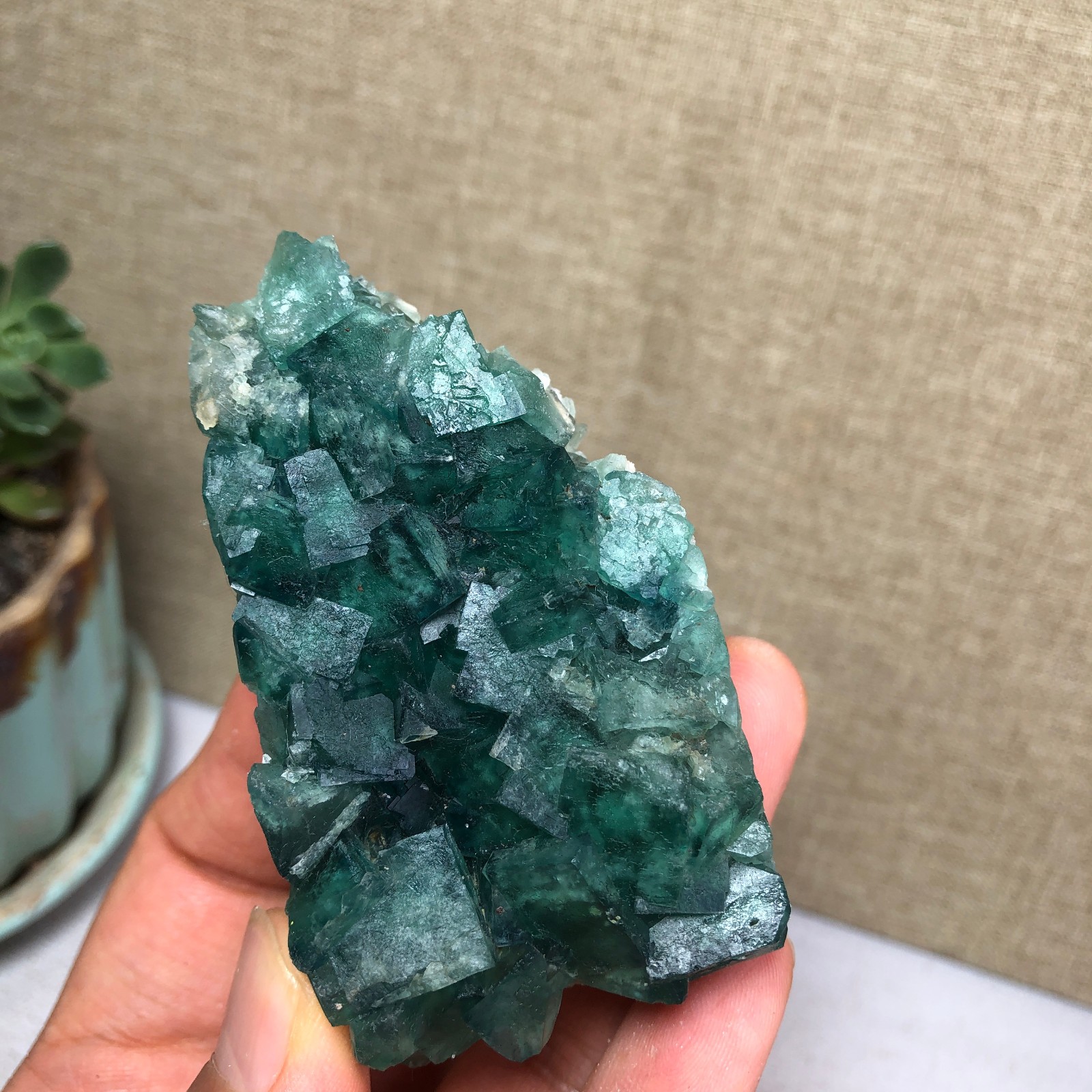 138g NATURAL Green Cubic FLUORITE Crystal Cluster Mineral Specimen A4728