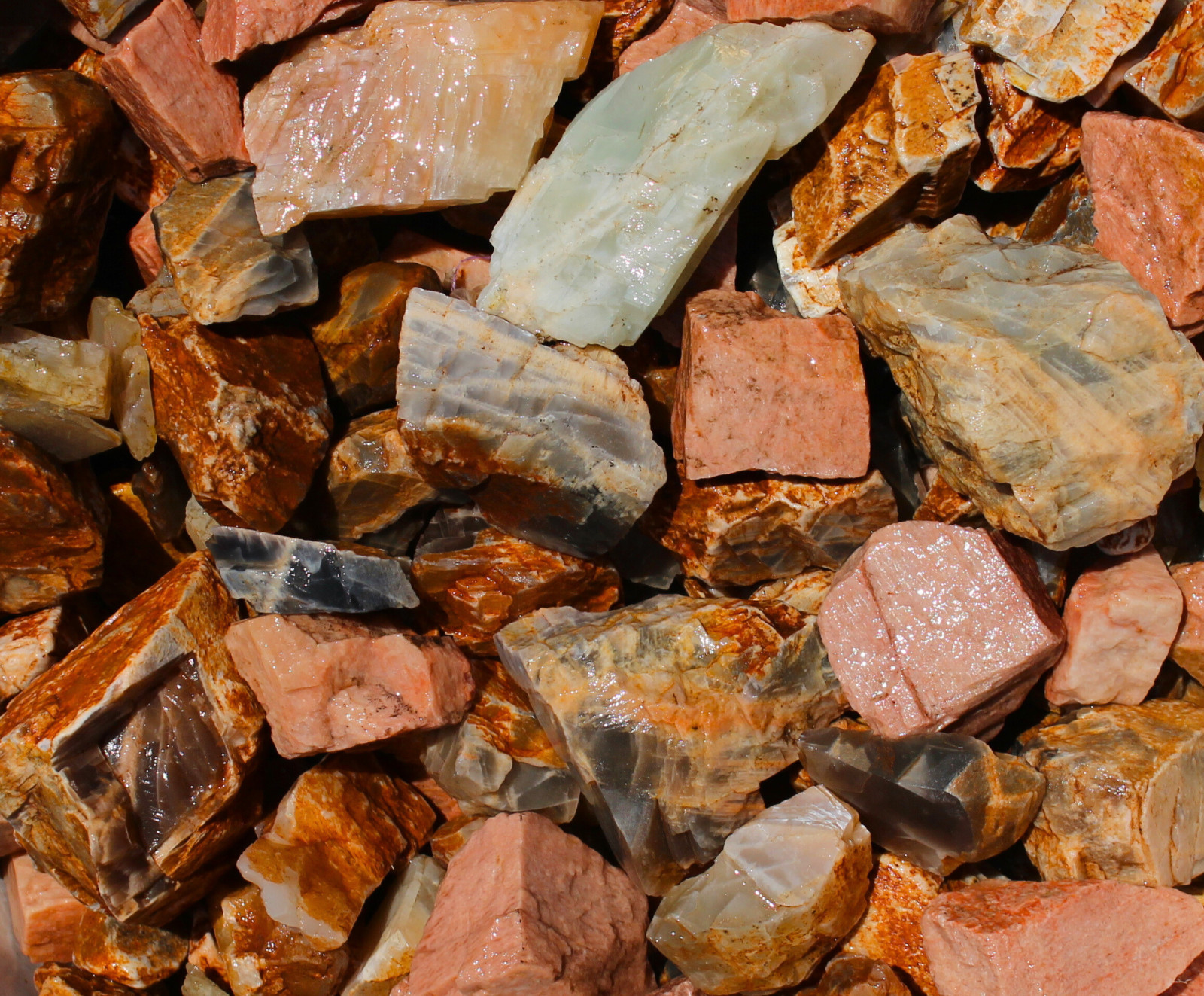 Moonstone “Multi-Color” – Rough Rocks for Tumbling – Bulk Wholesale 1LB options