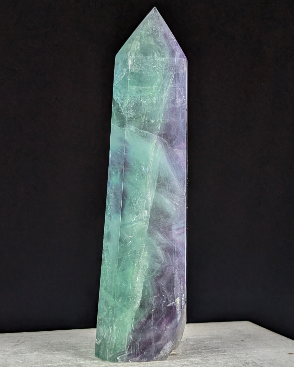 Rainbow Fluorite Tower Point Crystal Big Tall Gemstone Wand Chipped Edge