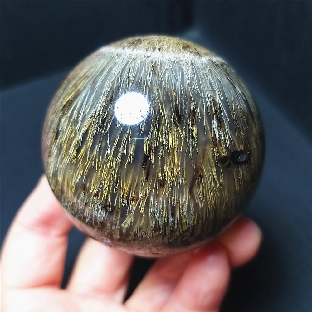 227.8G Natural Beautiful Golden Hair Rutilated Agate Stone Ball Healing B1716