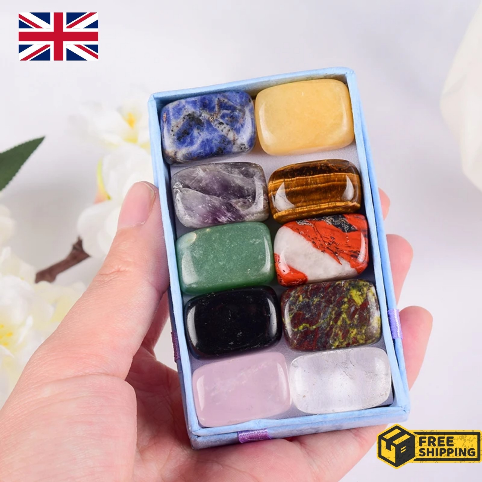 10PCS Natural Tumbled Stones 15–20mm Mixed Chakra Healing Quartz Crystals
