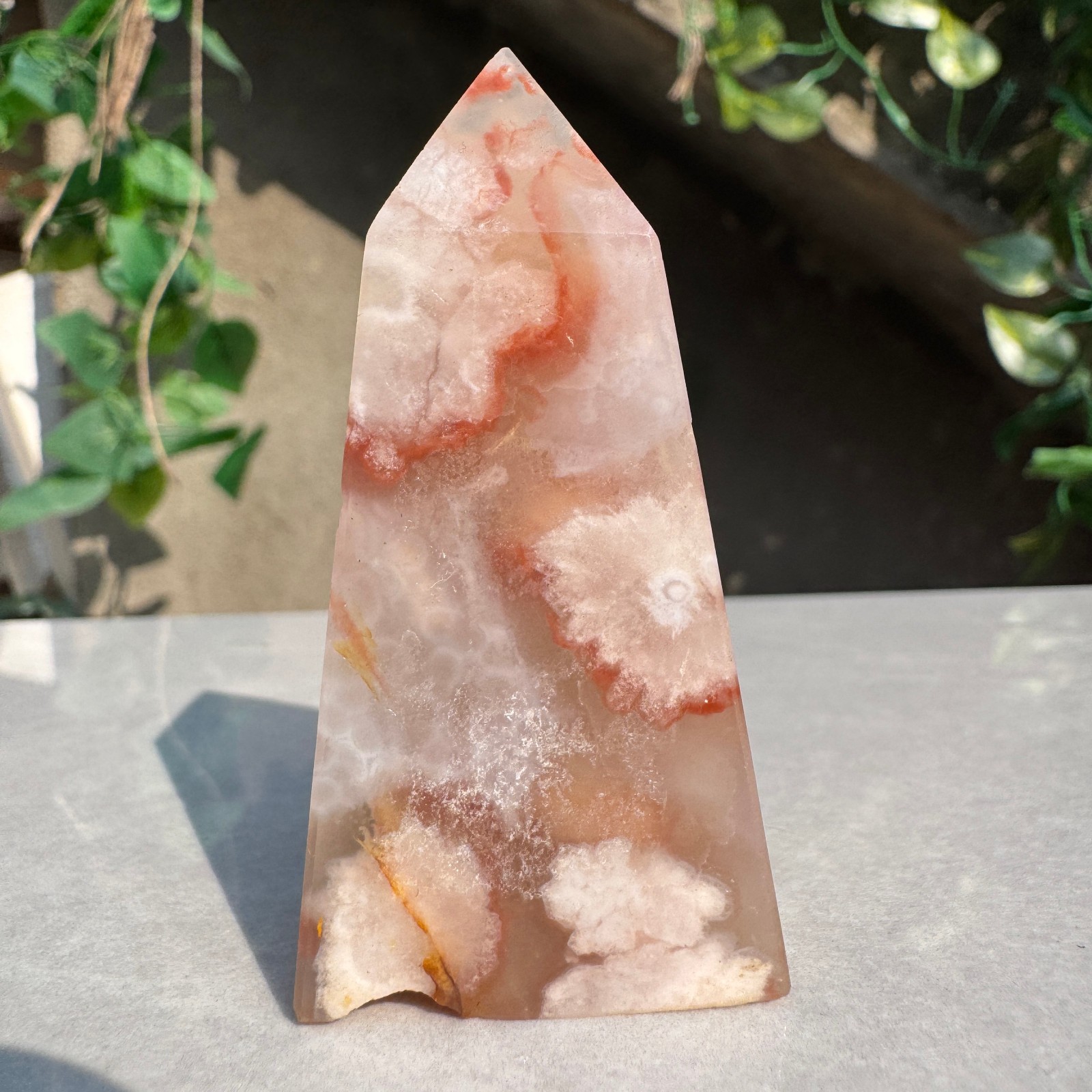 48G Natural Sakura Agate Cherry Blossom Obelisk Quartz Tower Healing