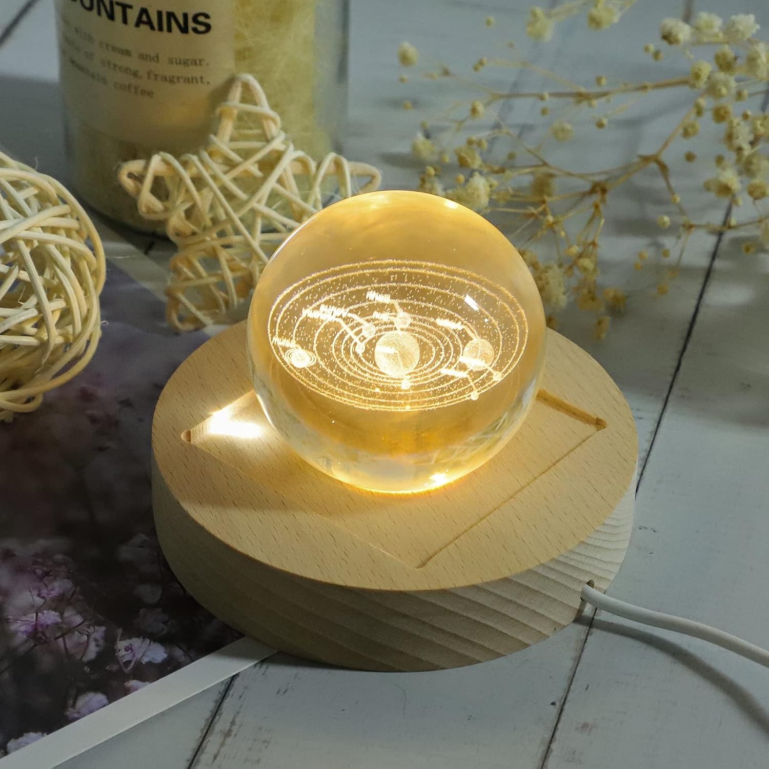 LED Light Base for Orgone Pyramid, 3 Color LED Adjustable Switch Wooden Base Lig