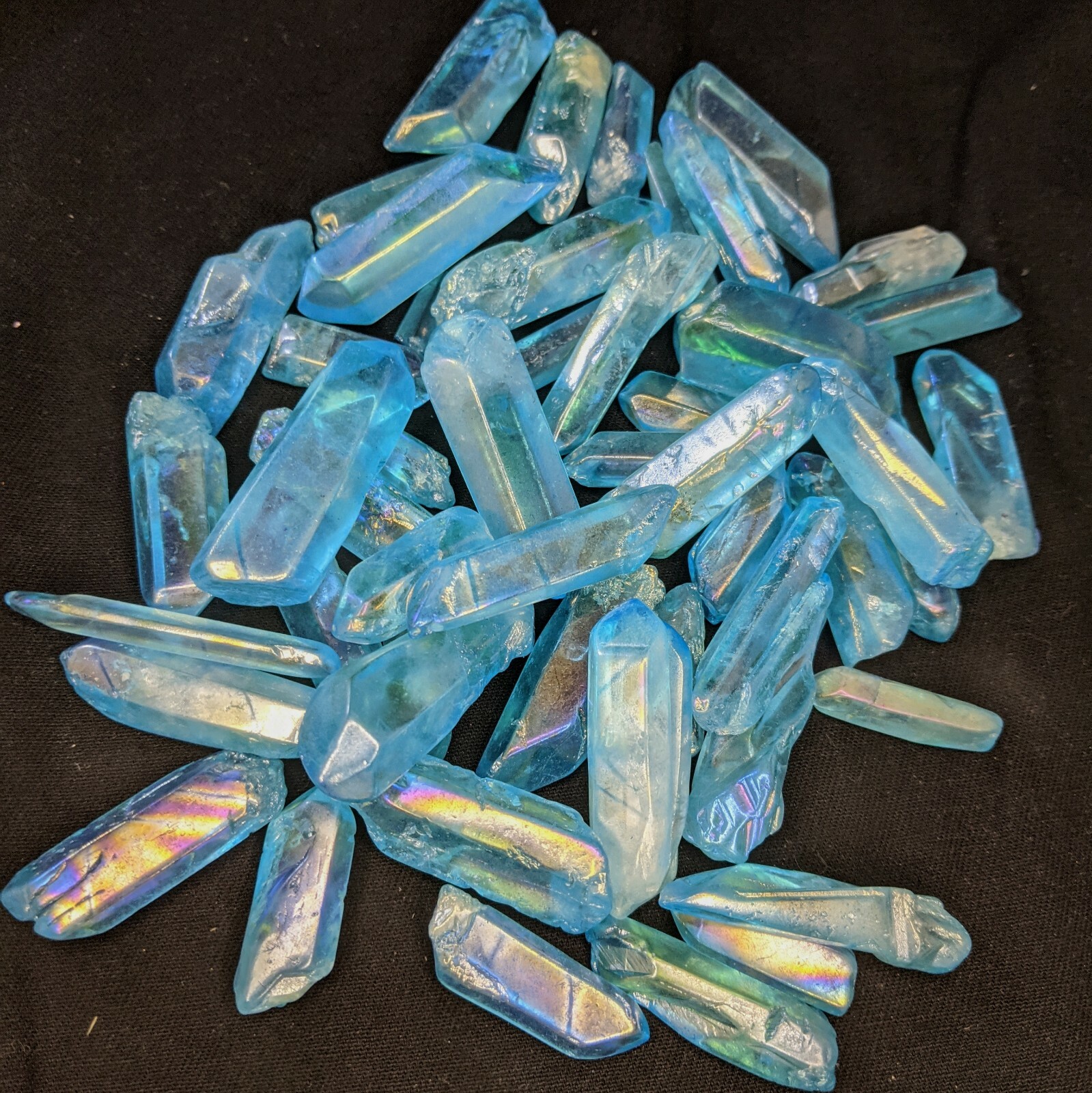 Light Blue Aura Quartz Points 100 Grams Blue Electroplated Crystal Points