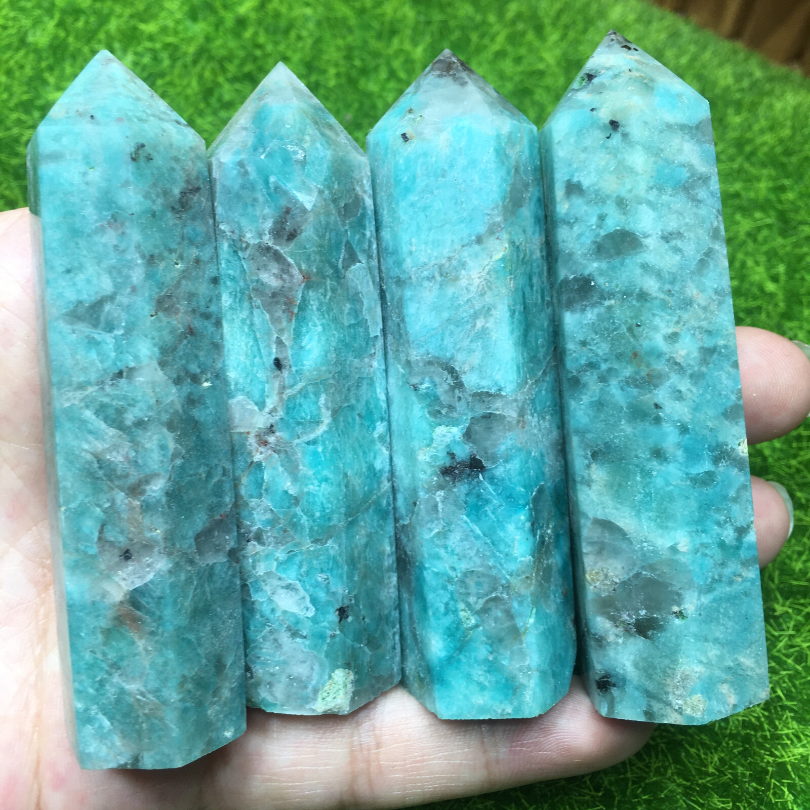 Natural Amazonite Obelisk Quartz Crystal Wand Tower Point Reiki Healing 1pc