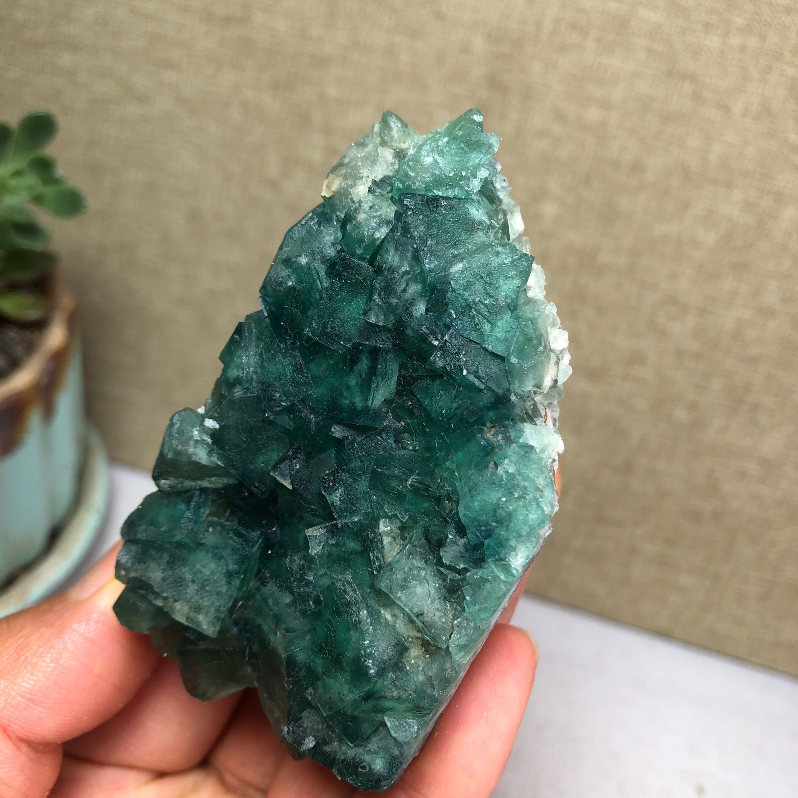 138g NATURAL Green Cubic FLUORITE Crystal Cluster Mineral Specimen A4728
