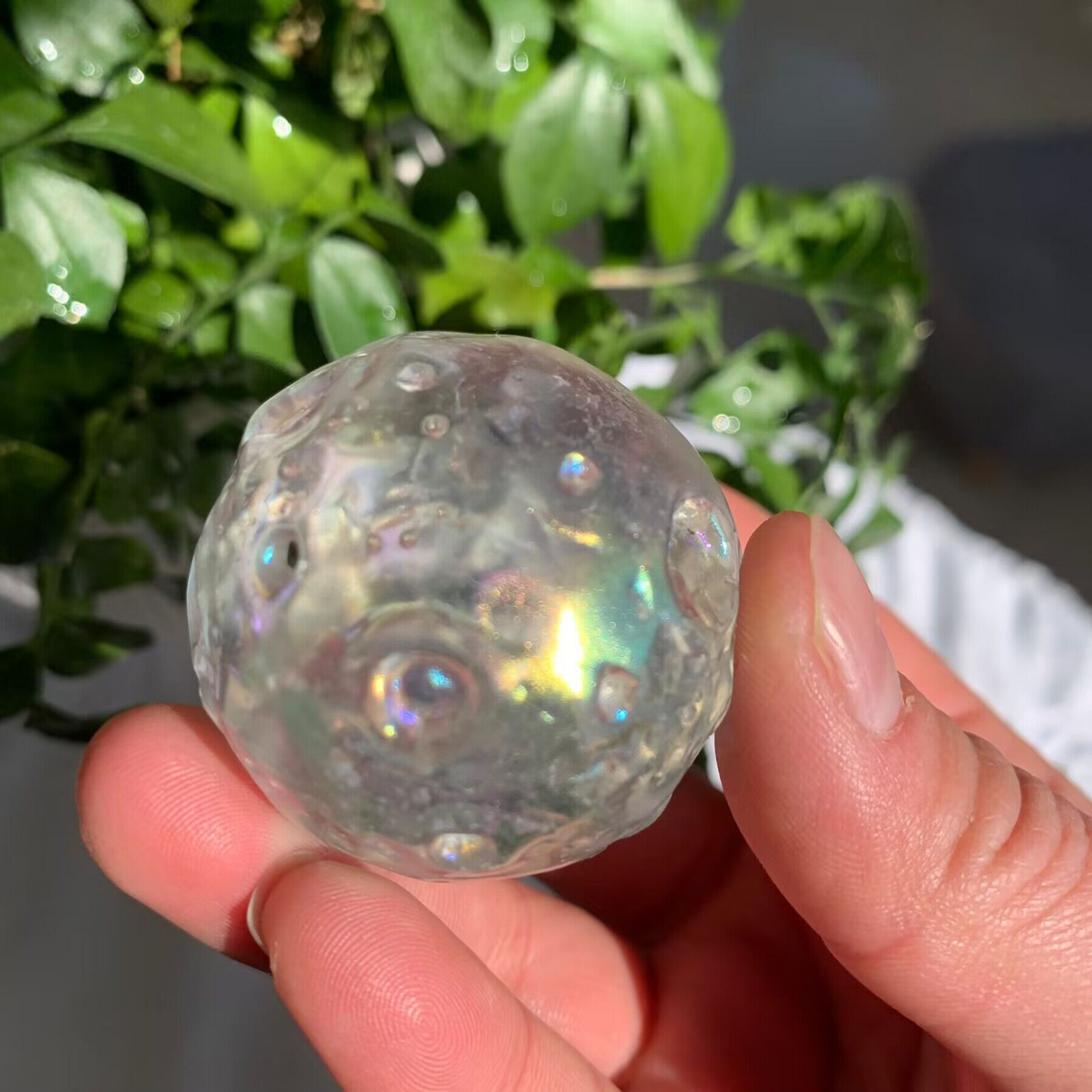 40mm Titanium Angel Aura Glass Moon Sphere Carving Stone Collection