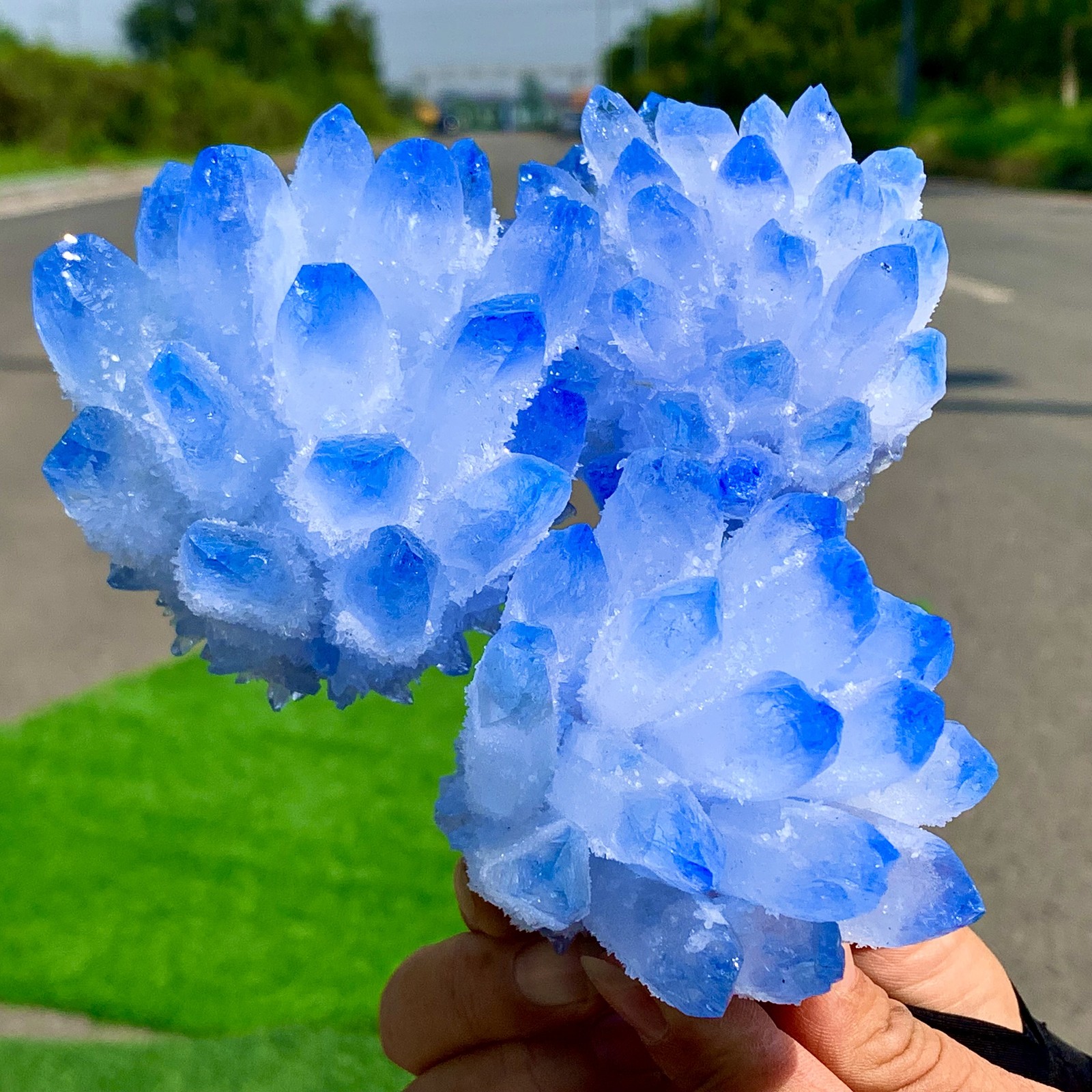 1.85LB Newly discovered blue phantom crystal quartz cluster mineral sample
