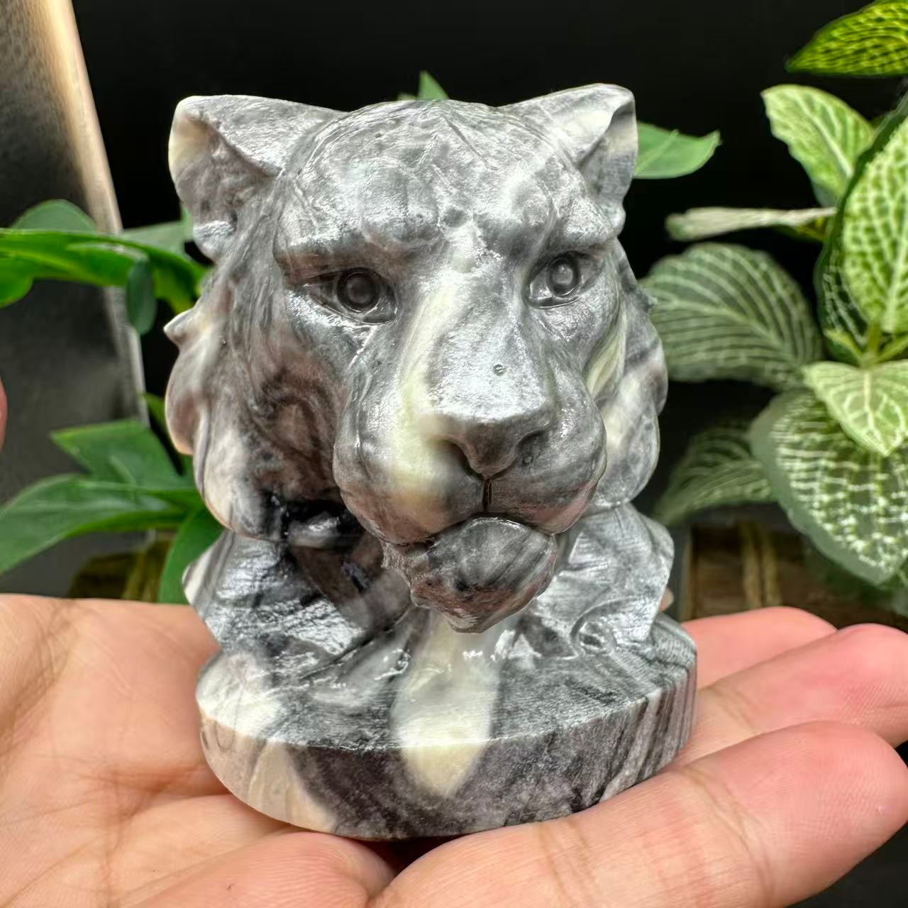 1pc Natural Shellstone Quartz Carved Tiger-head skull Crystal Reiki Decor