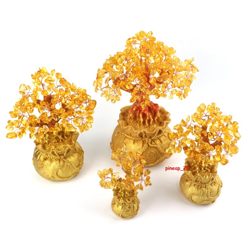 Luck Wealth Home Decoration Chinese Feng Shui Money Golden Crystal Tree Bonsai