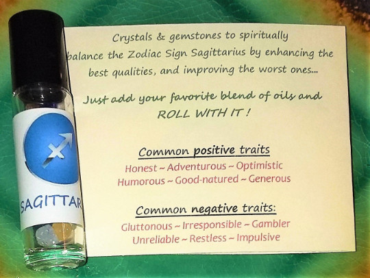 SAGITTARIUS Zodiac Roller Bottle Crystal Set Essential Oil Astrology Wicca Gift
