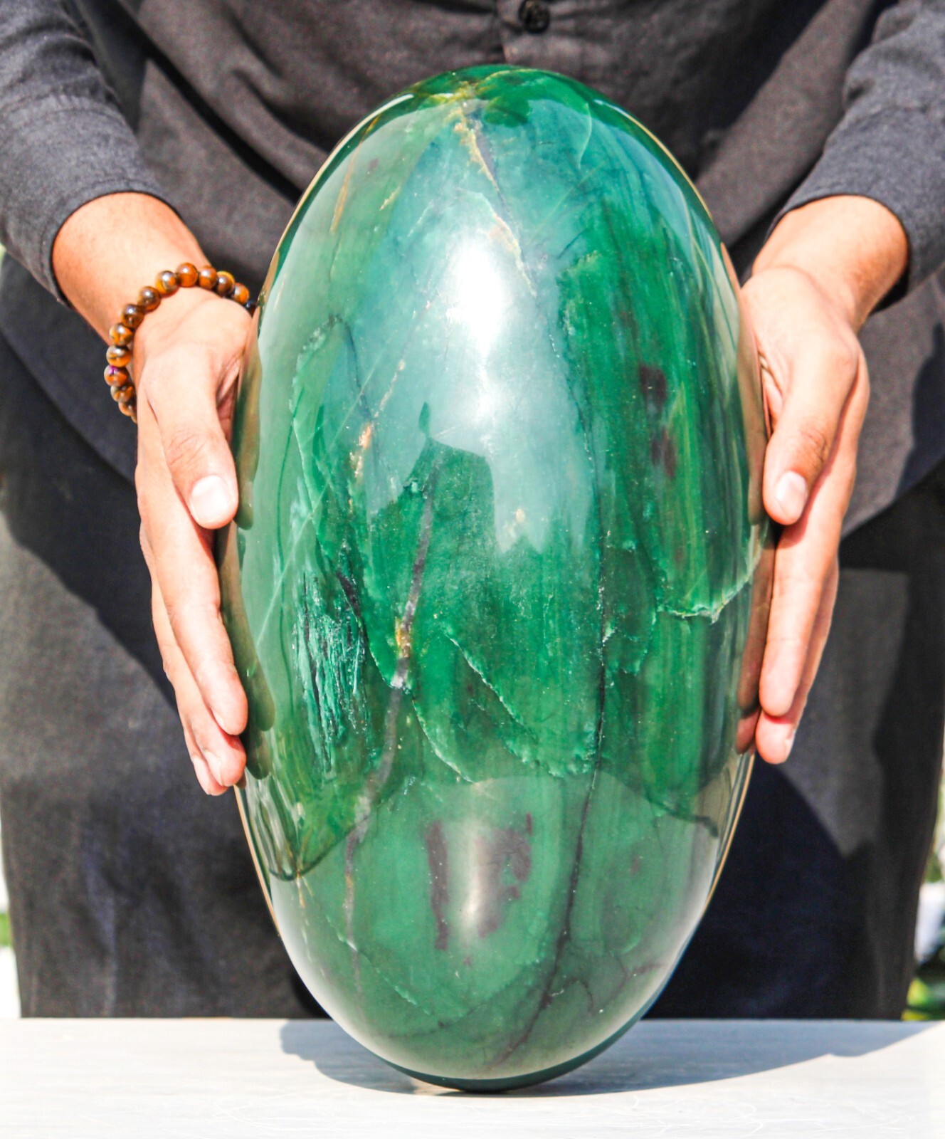 Large 360MM Natural Green Vivianite Stone Healing Metaphysical Meditation Lingam