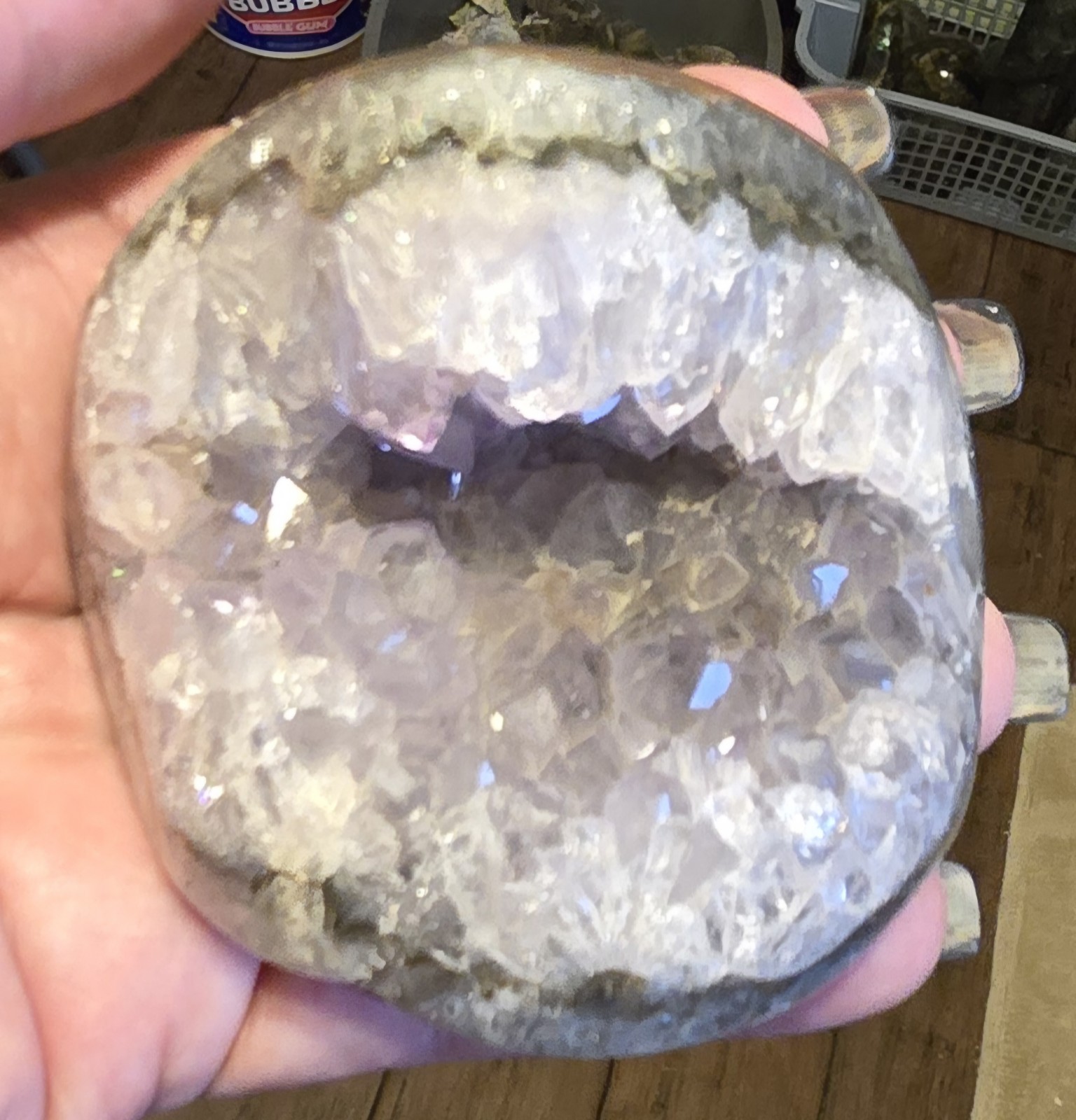 Druzy Amethyst Pacman Crystal Sphere [453g, 1 LB] with Custom Wood Base. USA