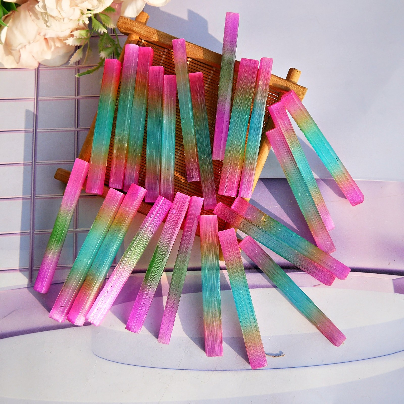 24PCS 3″ Raw Aura Selenite Sticks Crystal Wands Healing Cleansing Stone Lot Gift
