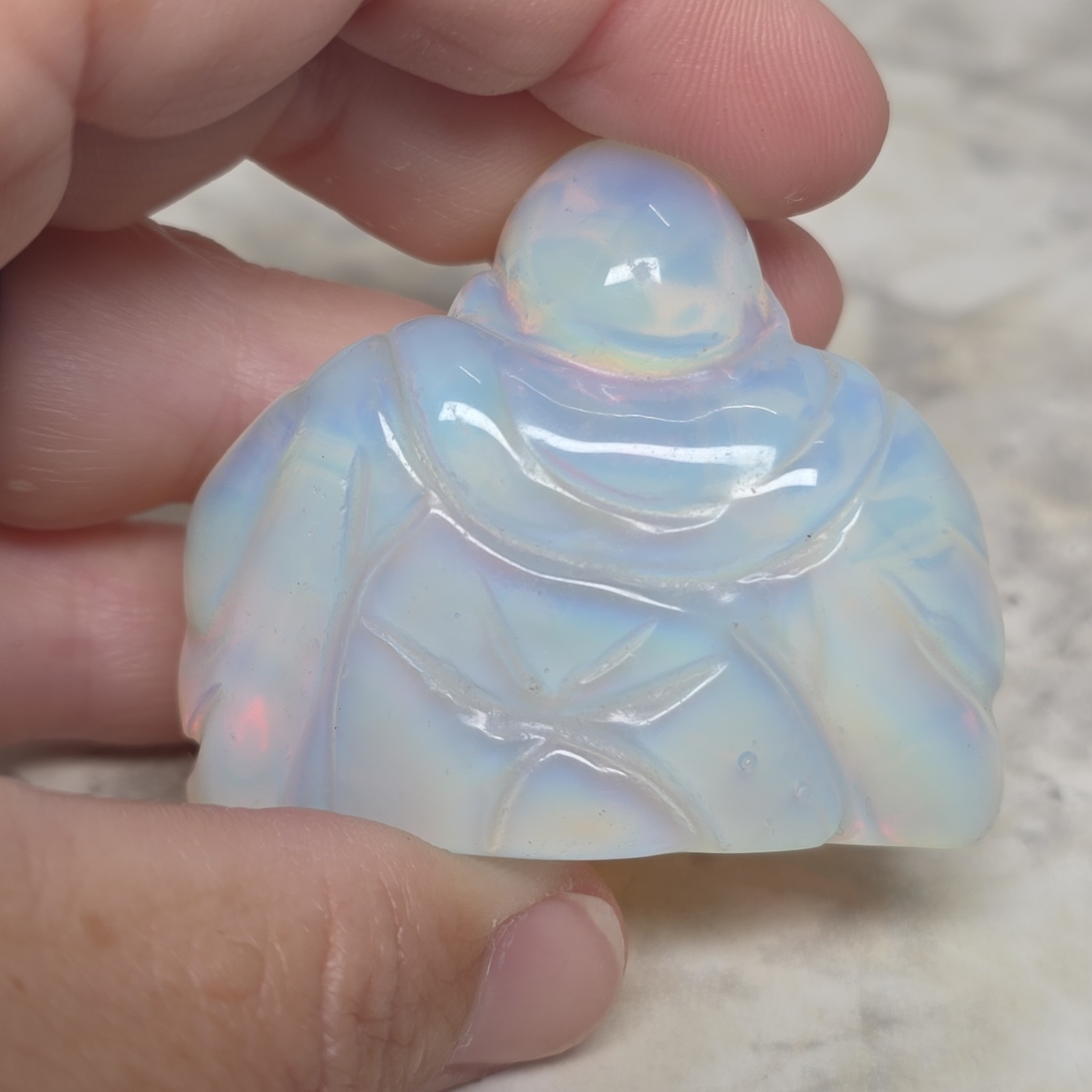Natural Opalite laughing Buddha Hand Carved Quartz Crystal Healing Home Decor
