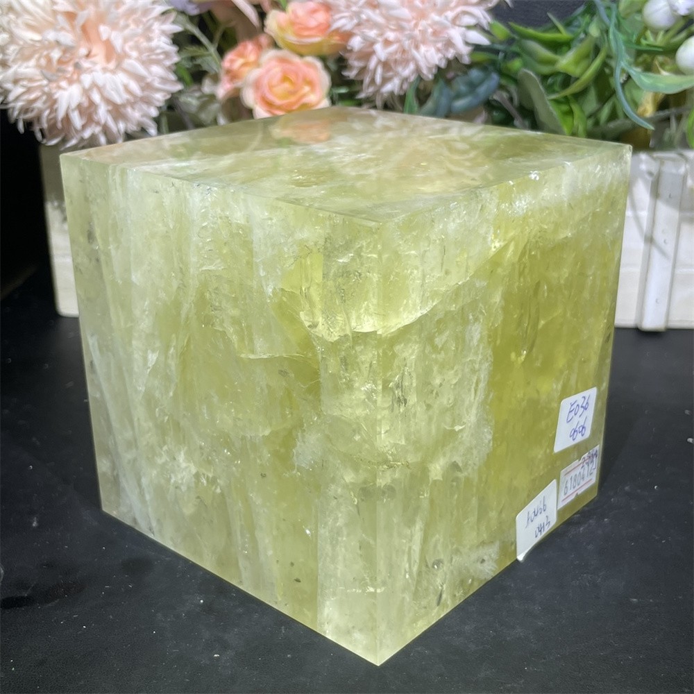 6.3LB 4″Natural A+Citrine Cube Square Carving Crystal Quartz Rainbow Reiki Decor