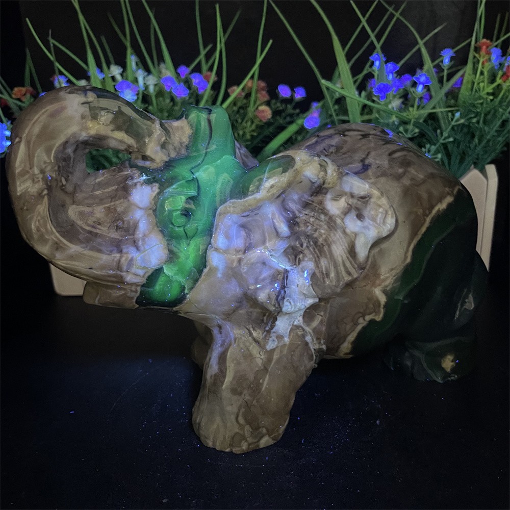 6.3LB 8.4″Natural Fluorescent Agate Elephant Carving Crystal Quartz Decor Statue