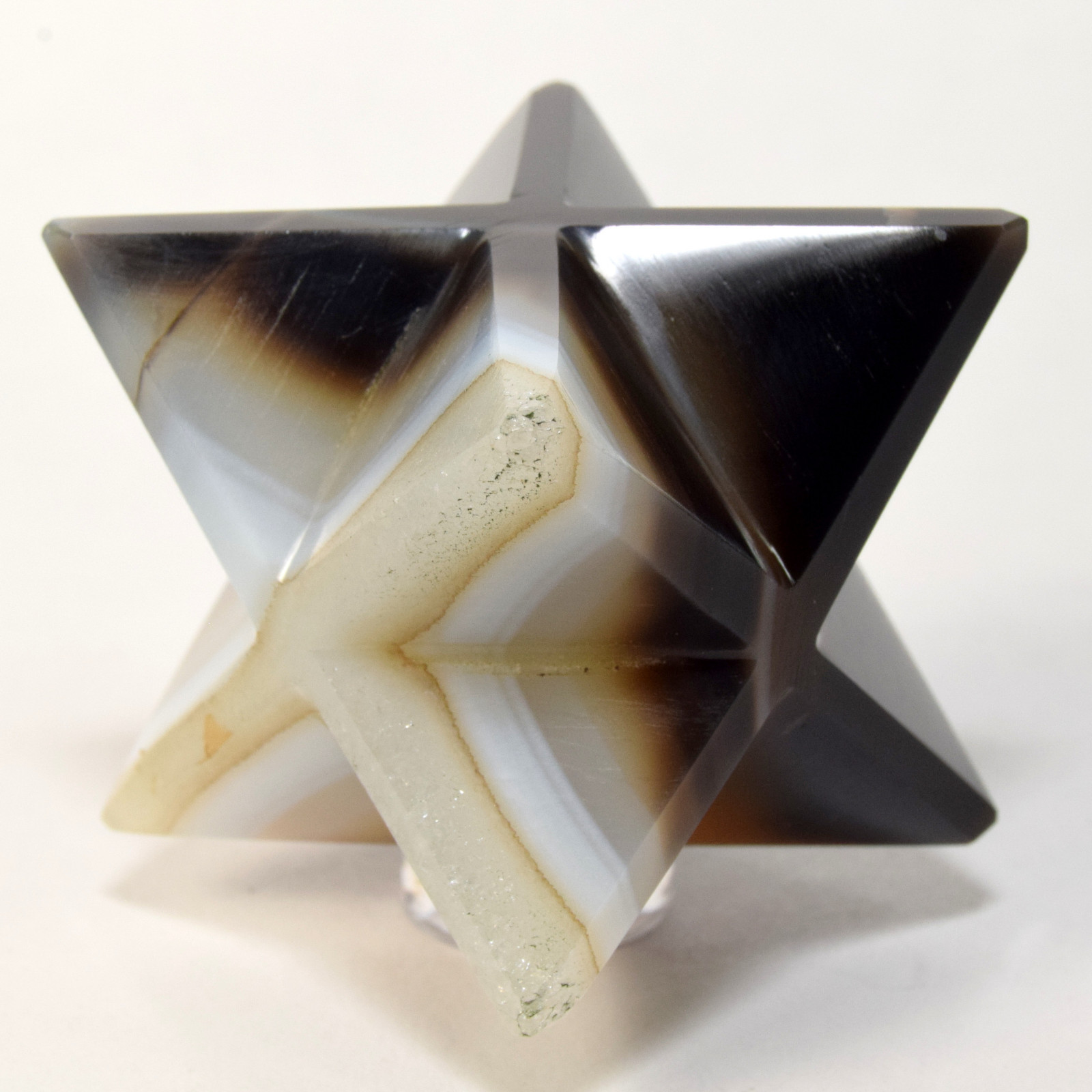 2.4″ Banded Agate 8 Point Merkaba Star Black Brown Natural Mineral Stone – India
