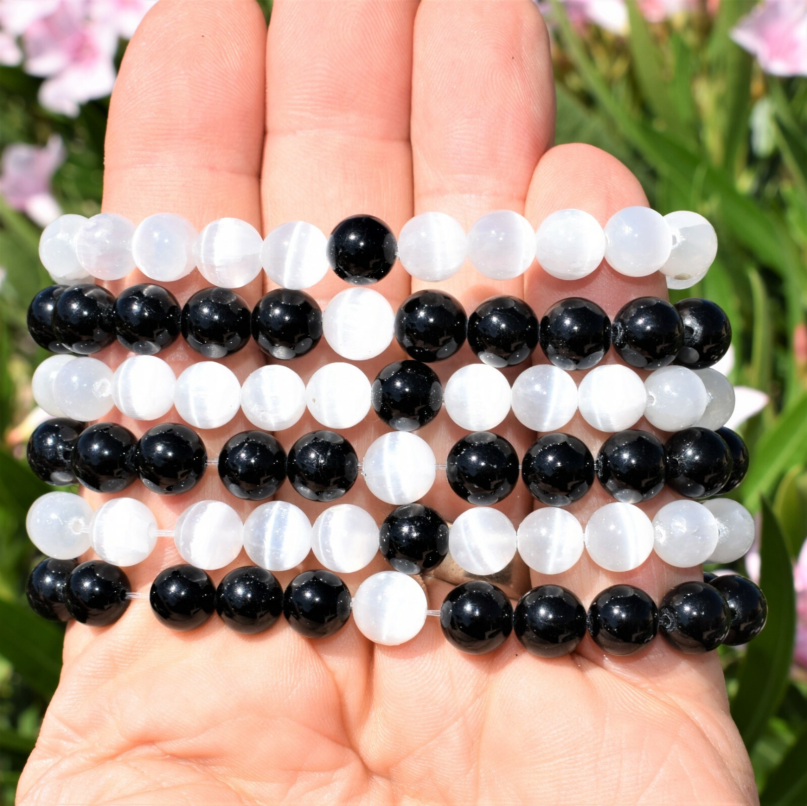 [Set] CHARGED Distance Bracelets Black Tourmaline & Natural Selenite Crystals!