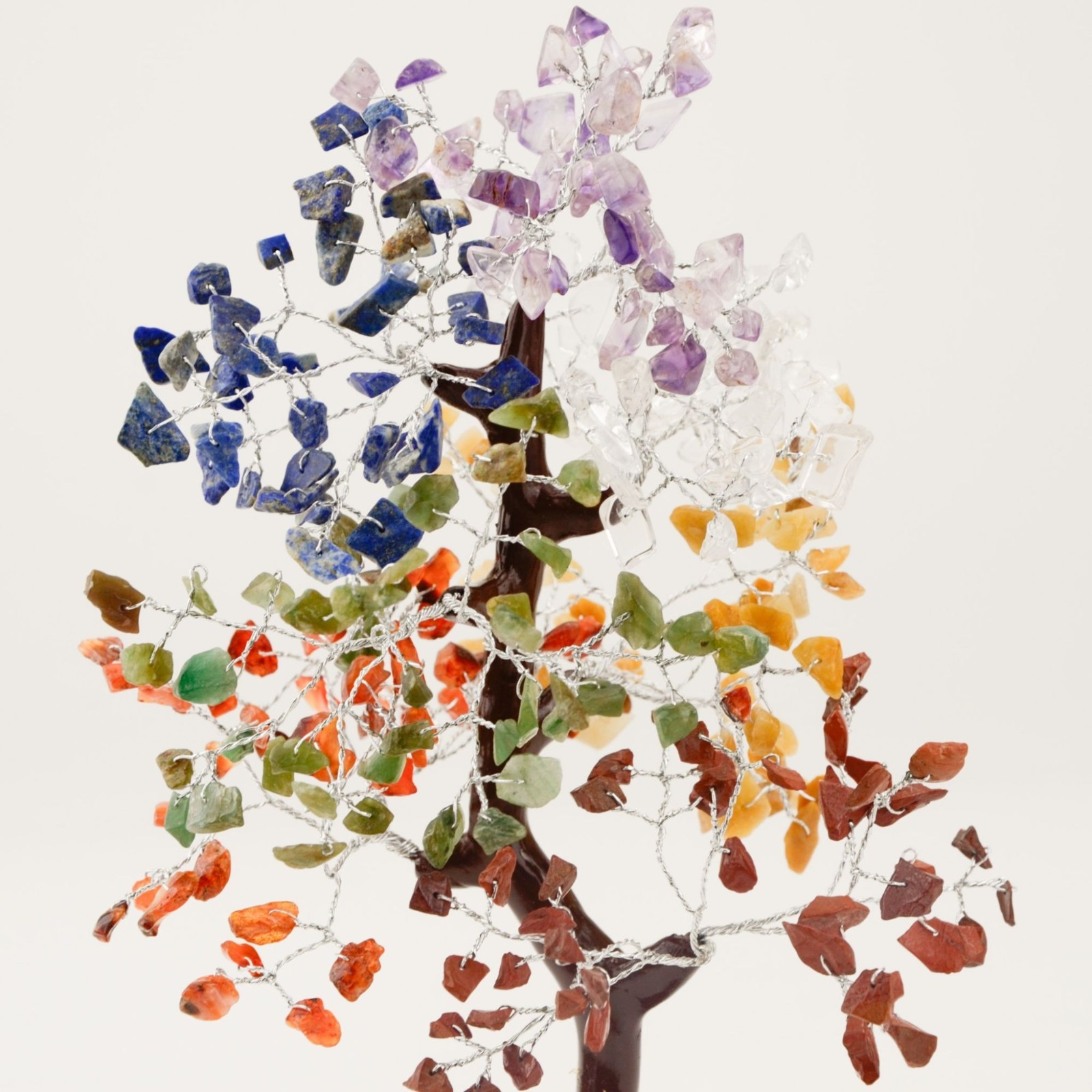 Multi Gemstone Tree Sculpture With Handcrafted Wire Branches & Wooden Base