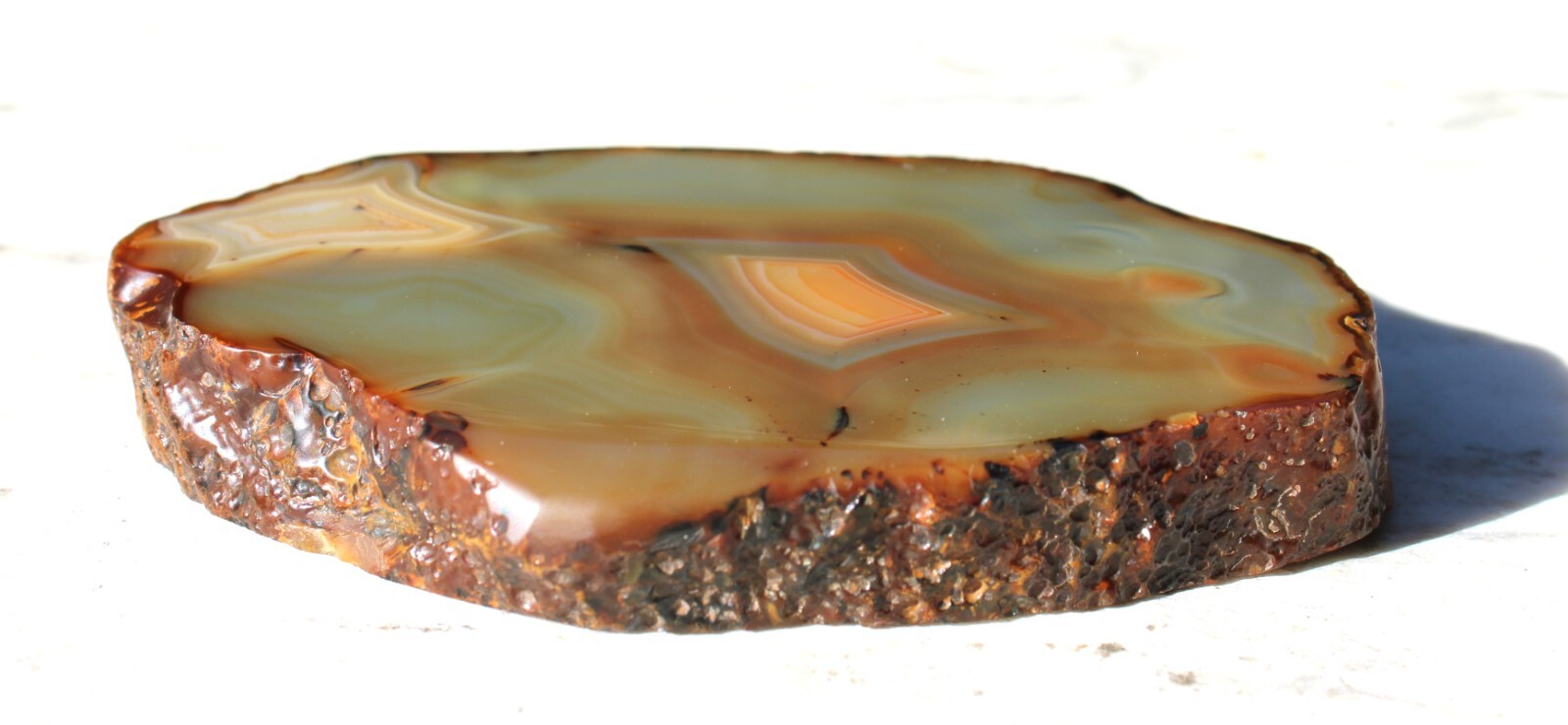 Natural 5” Geode Slice Amber Orange Brown Tones Agate 3/4” Thick-401 grams