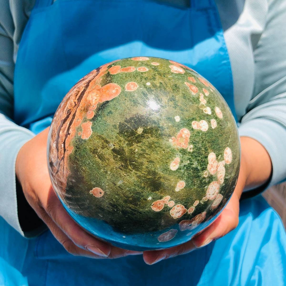 4.7LB Natural Cherry Blossom Agate Crystal Sphere Floral Healing Gem Stone 4845