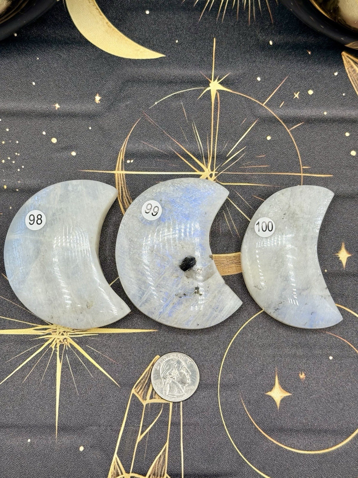 Natural Moonstone Moons Flashy Some hematite Blues & Silver Free ship & Gift