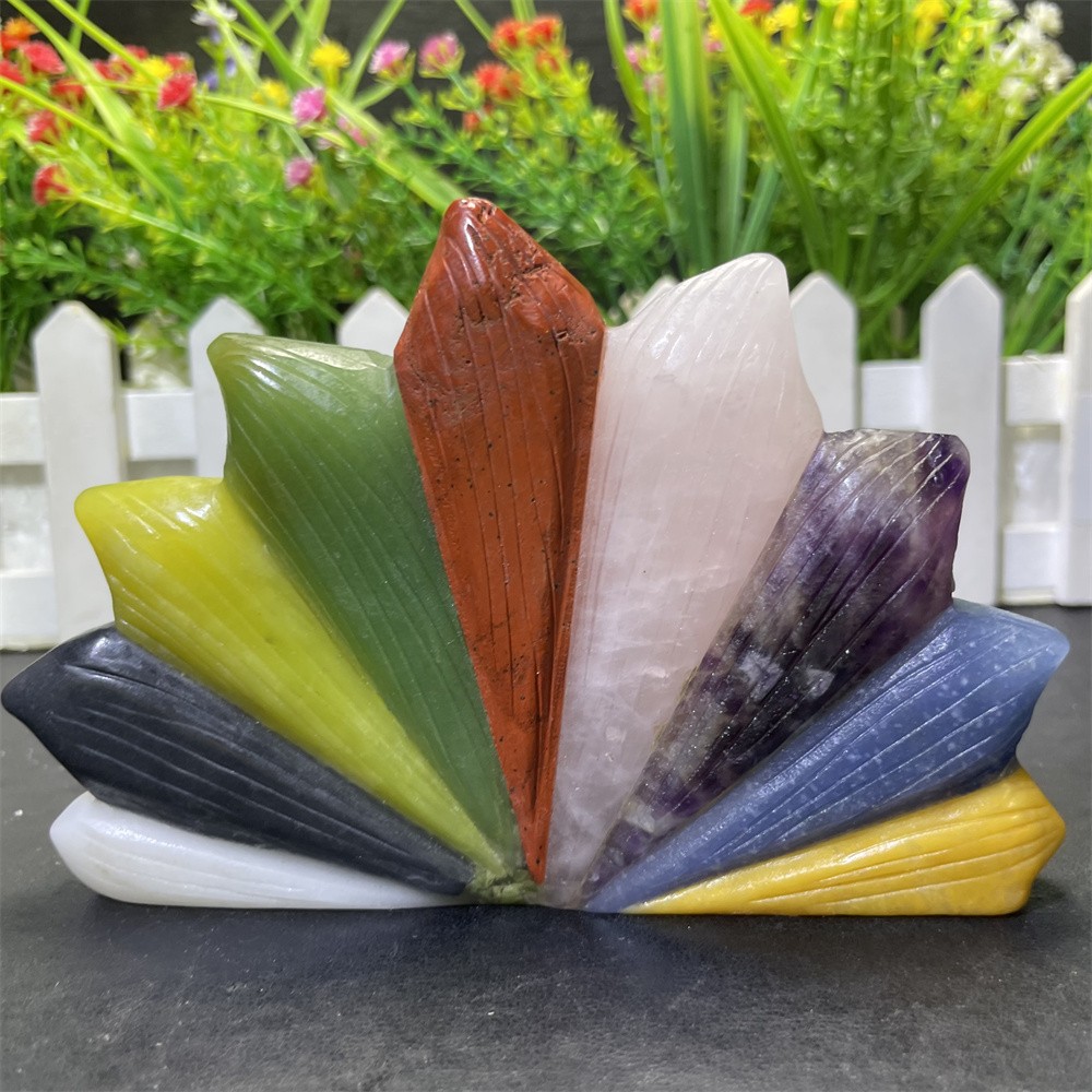 0.8LB Seven Chakras Hand Carved Nine-tailed Fox Quartz Crystal Decor
