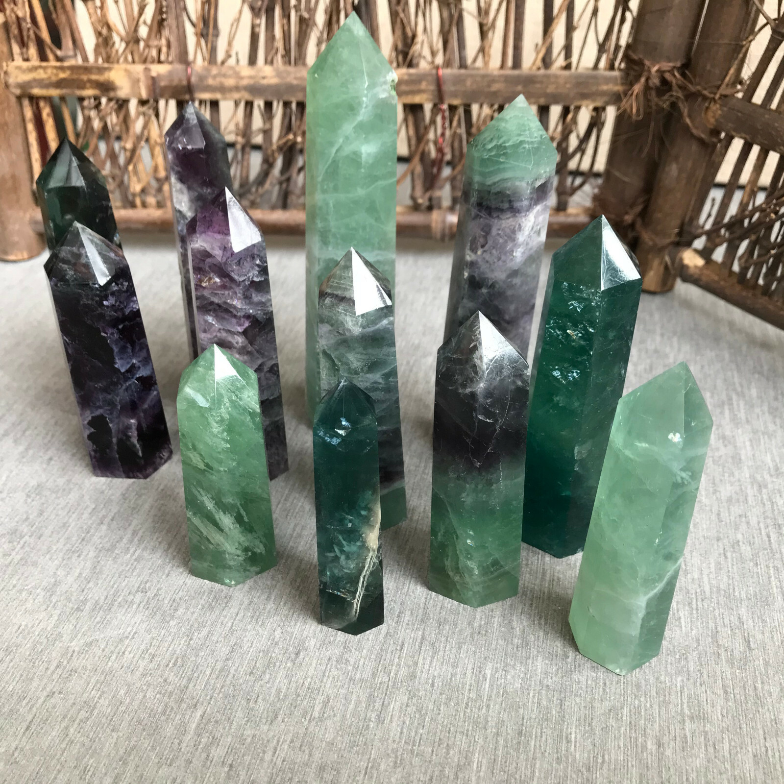 2.2LB natural fluorite quartz crystal obelisk wand point healing 55-100mm