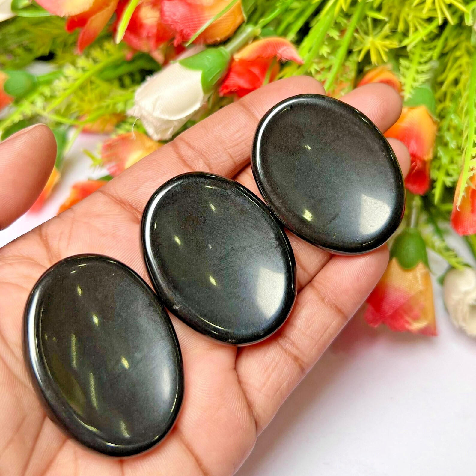 Natural Black Obsidian Worry Stone Pocket Palm Stone Healing Crystal Rock Gift