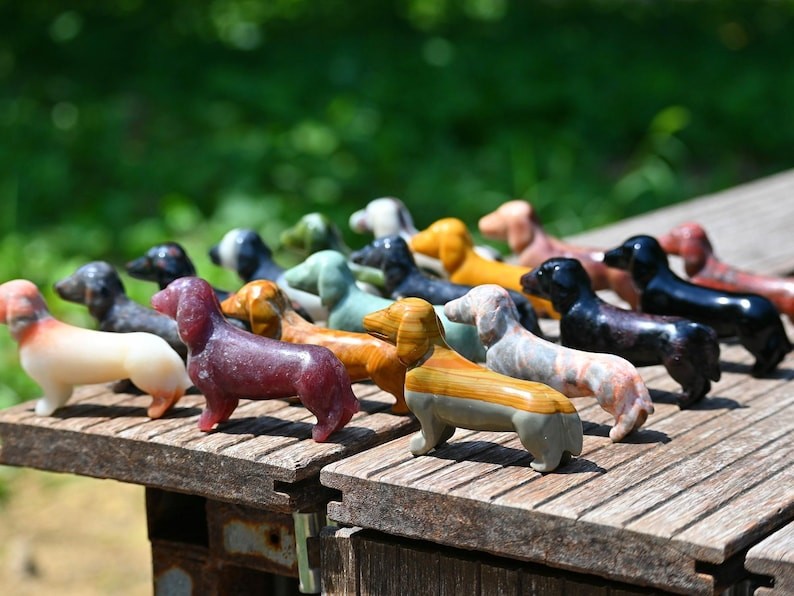 3.1” Natural carved mixed material dog Reiki decor figurine healing gift 1pc