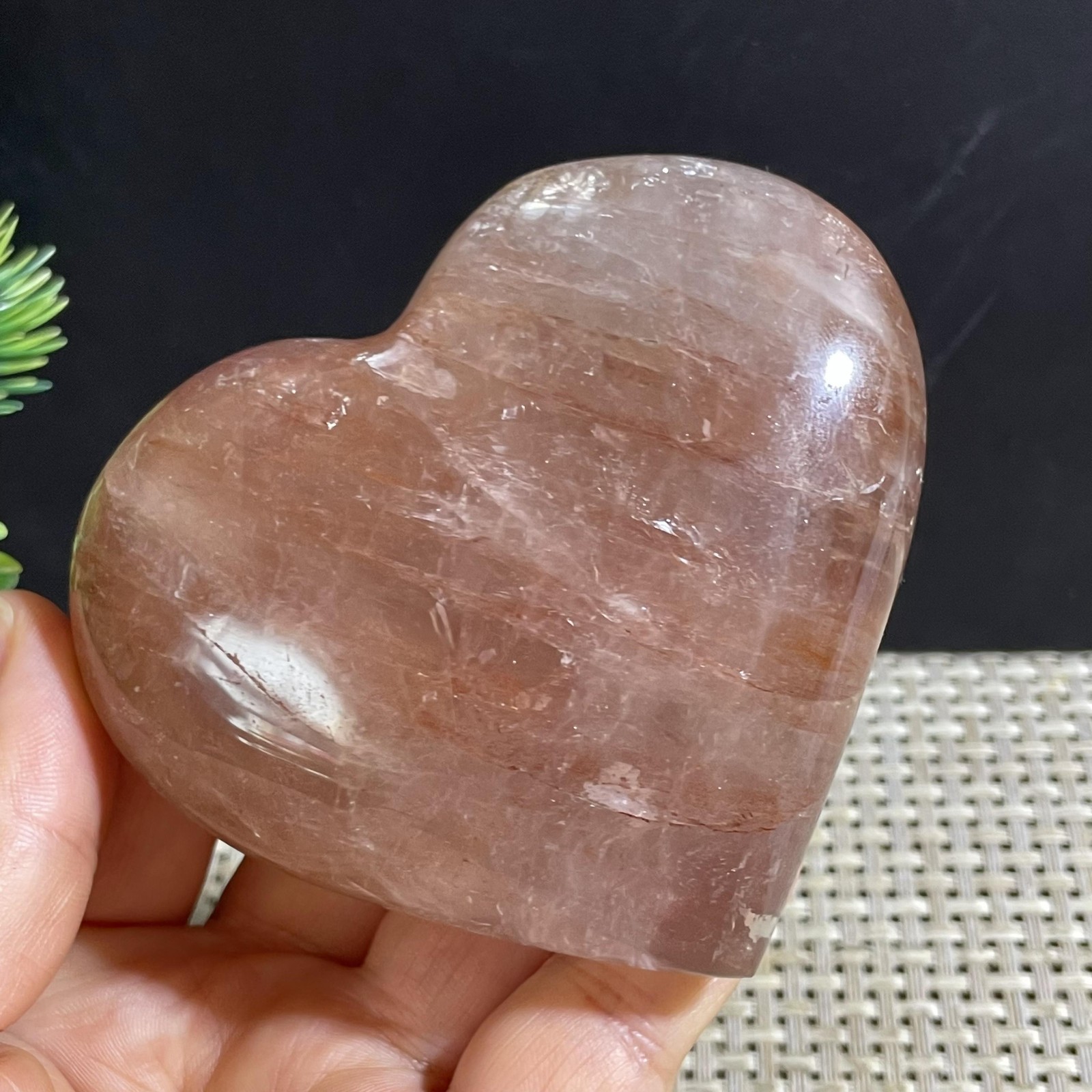317g Natural red gum flower crystal hand polished quartz heart