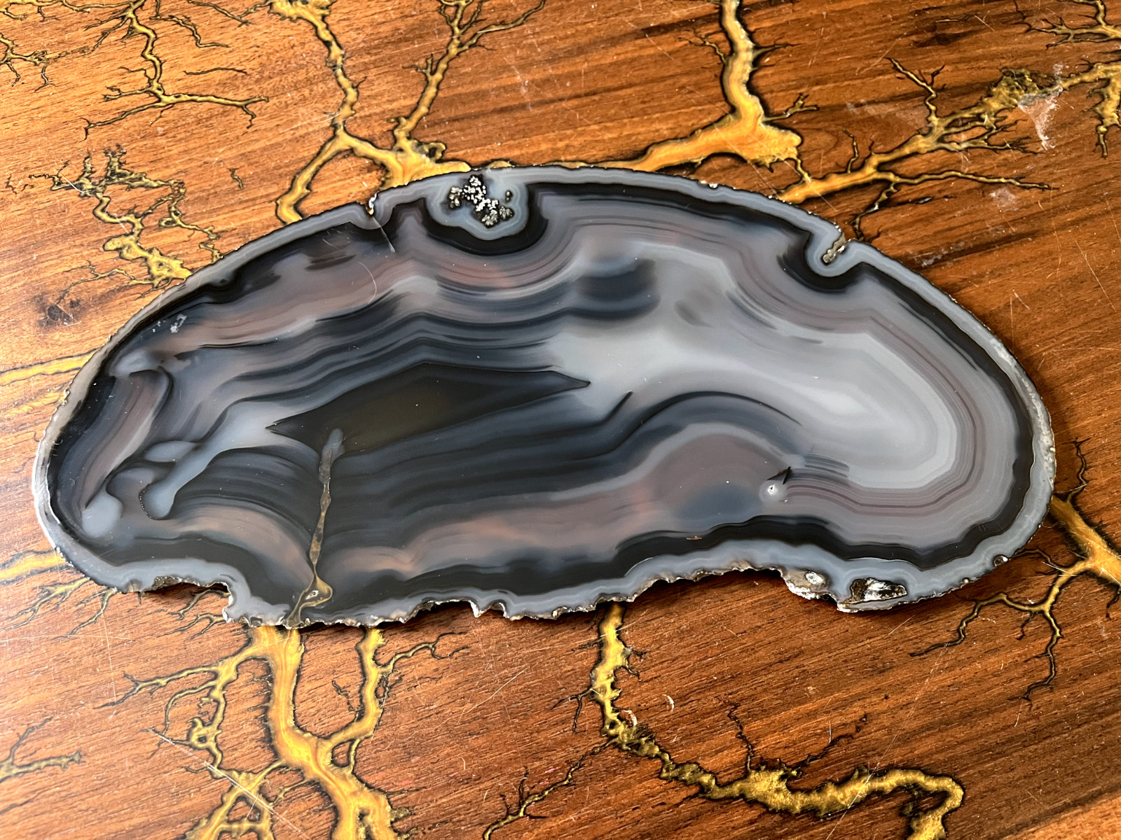 Beautiful Agate Slab with Black, Brown, & Grayish Purple Hues 12″ x 1/4″ thick