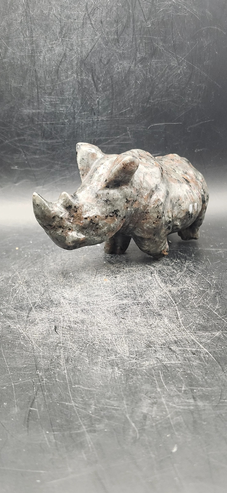 Flame stone “yooperlite” rhino! 8.5 ounces, 4 inches long, 2 tall