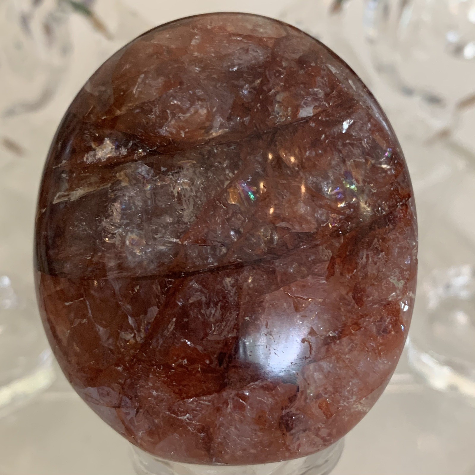 Fire Hematoid Quartz Tumbled Worry Palm Stone Crystal Chakra Healing Grids 2.1″