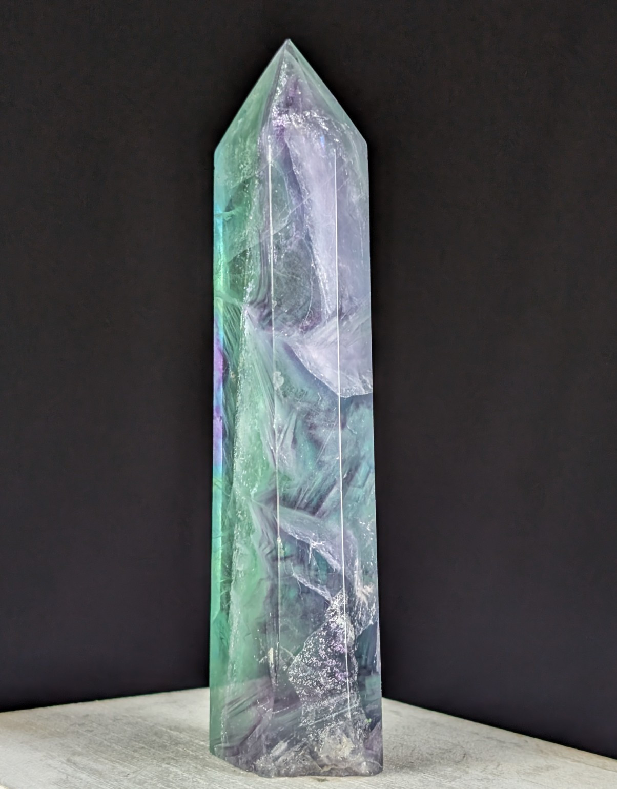 Rainbow Fluorite Tower Point Crystal Big Tall Gemstone Wand Chipped Edge