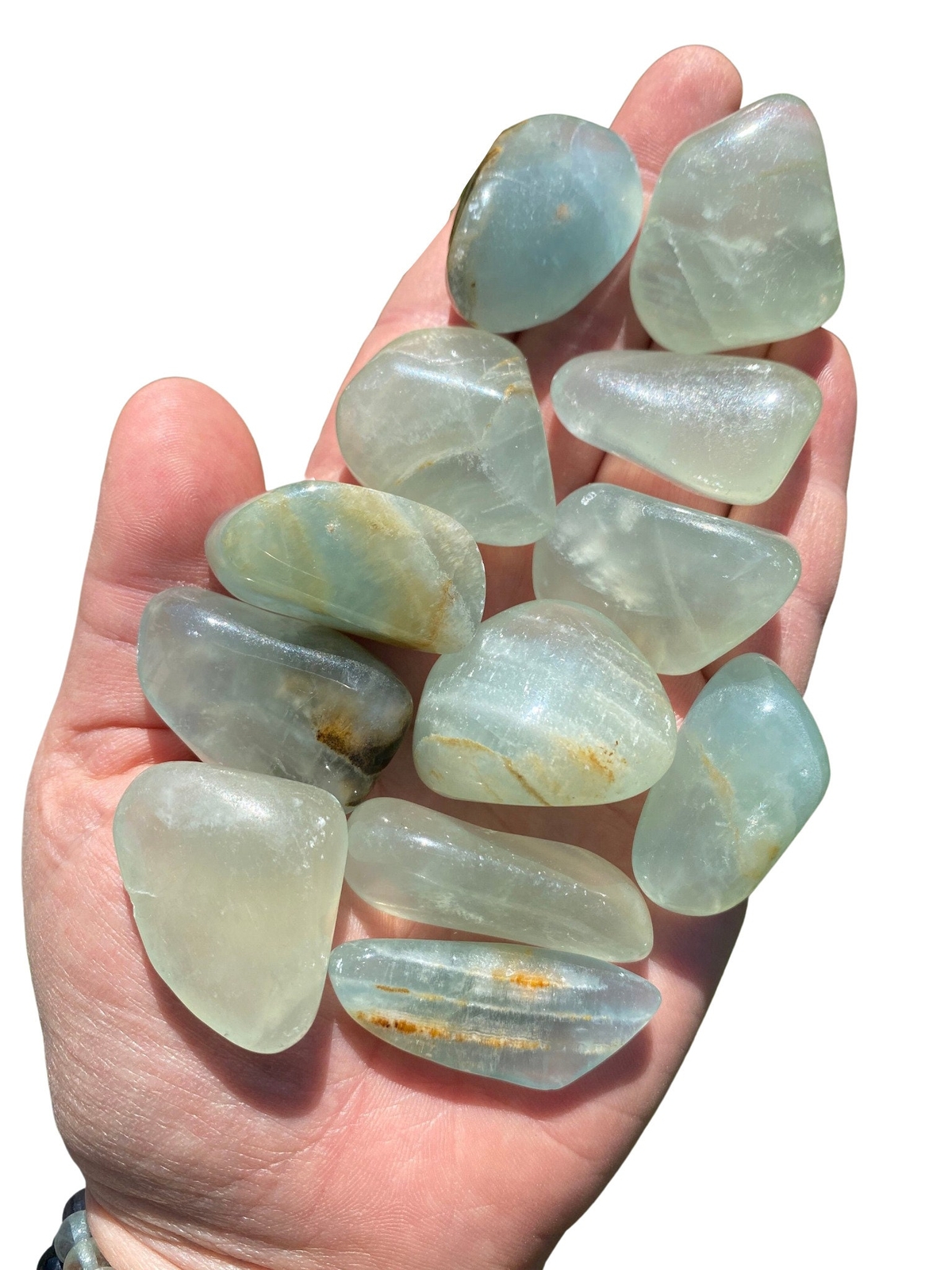Lemurian Aquatine Calcite Tumbled Stone from Argentina, Polished Crystal