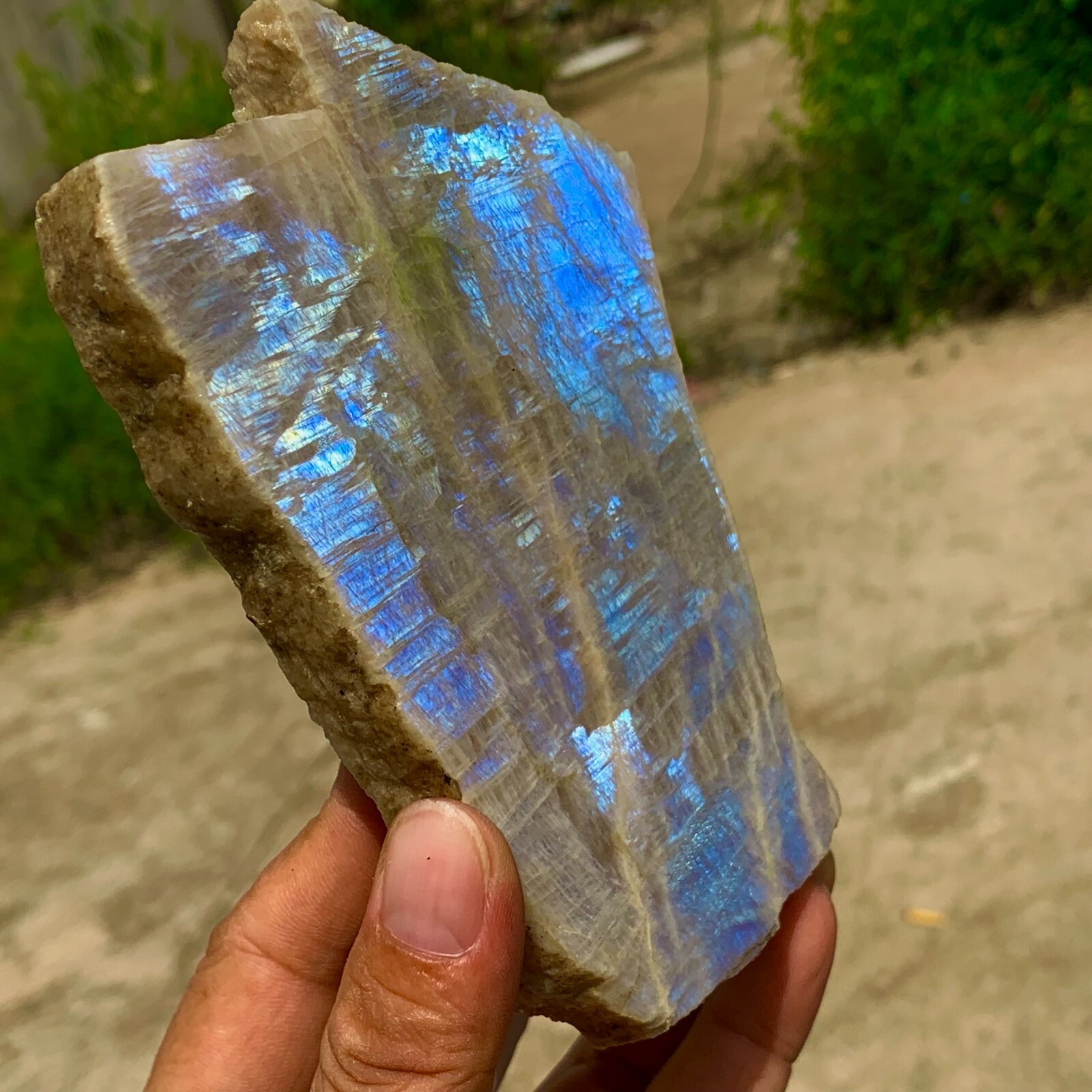 374G Flashy Rainbow Moonstone Sunstone Crystal Slab, Thick Rainbow Moonsto