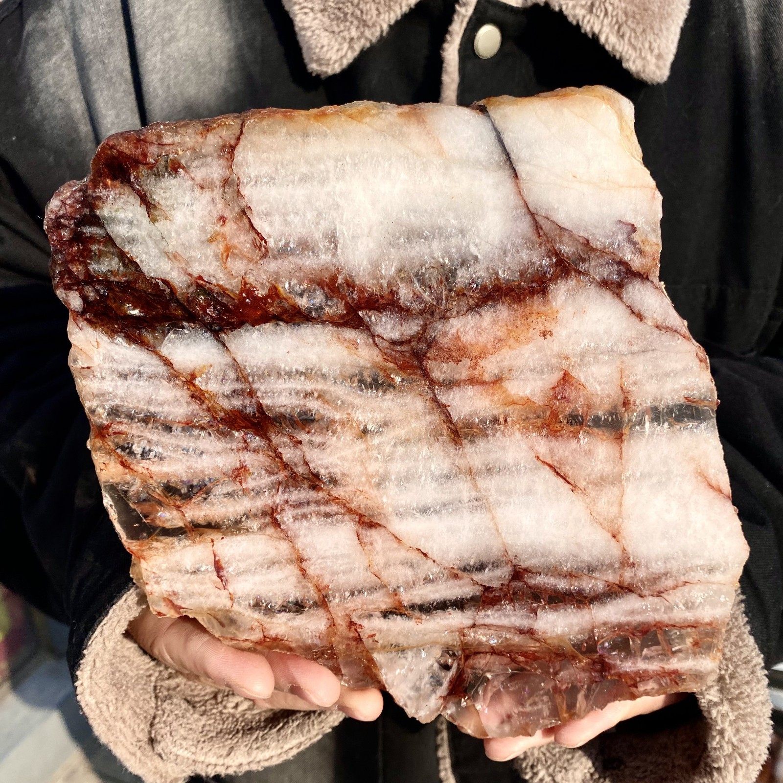 2.05LB Natural RED FIRE QUARTZ Hematoid Quartz slice Crystal mineral slab Reiki